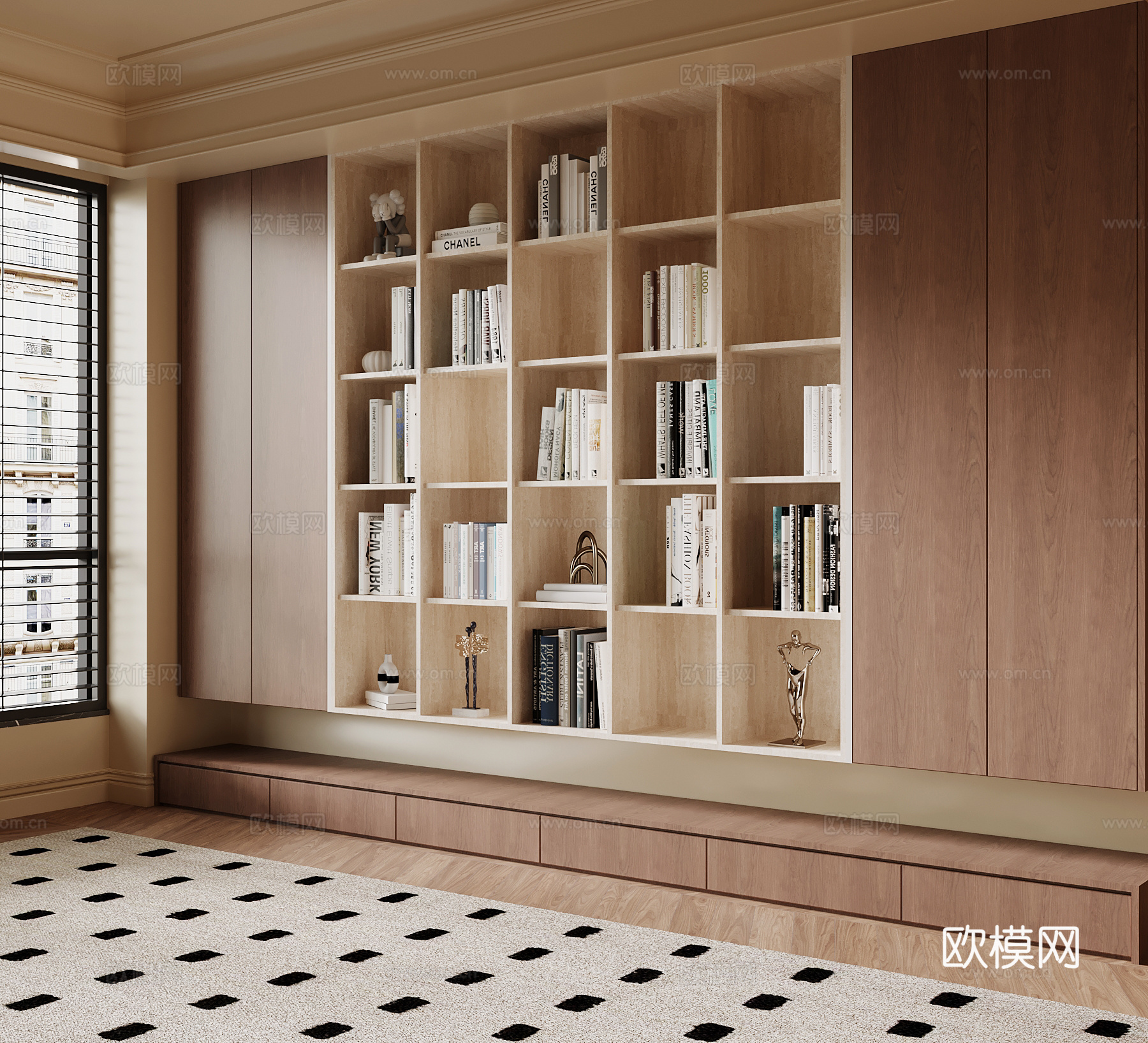 现代中古风书柜 储物柜su模型