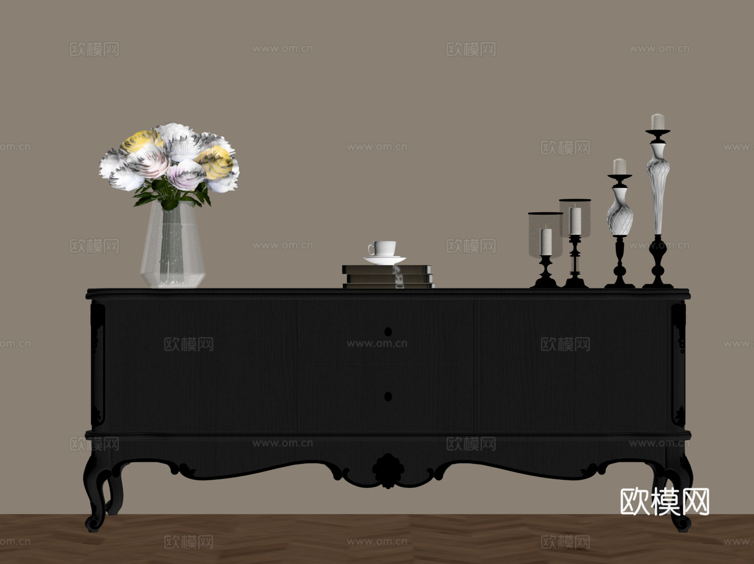 法式复古电视柜 边柜 玄关柜su模型