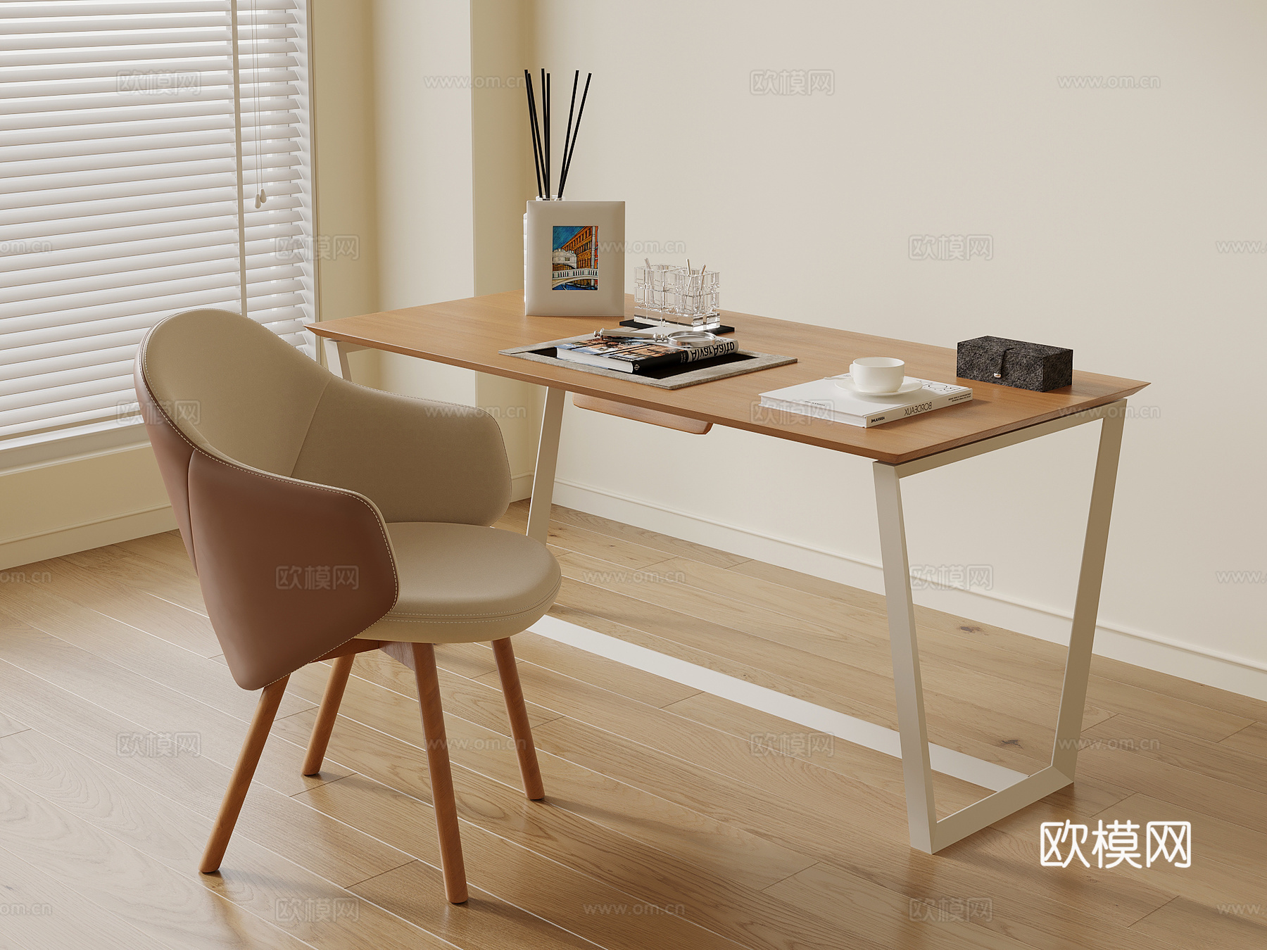 现代中古风书桌椅su模型