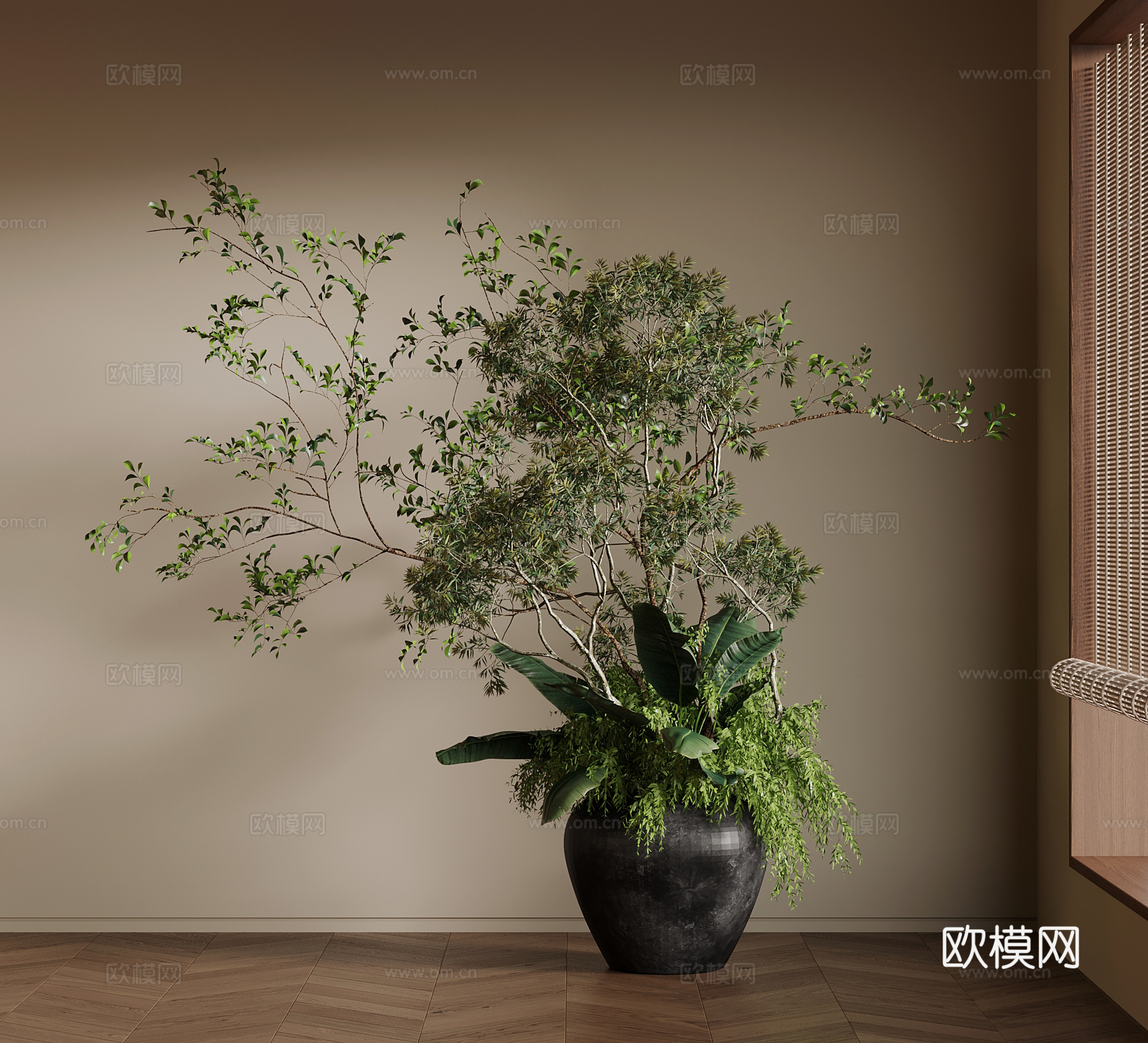 现代中古风盆栽 植物 绿植su模型