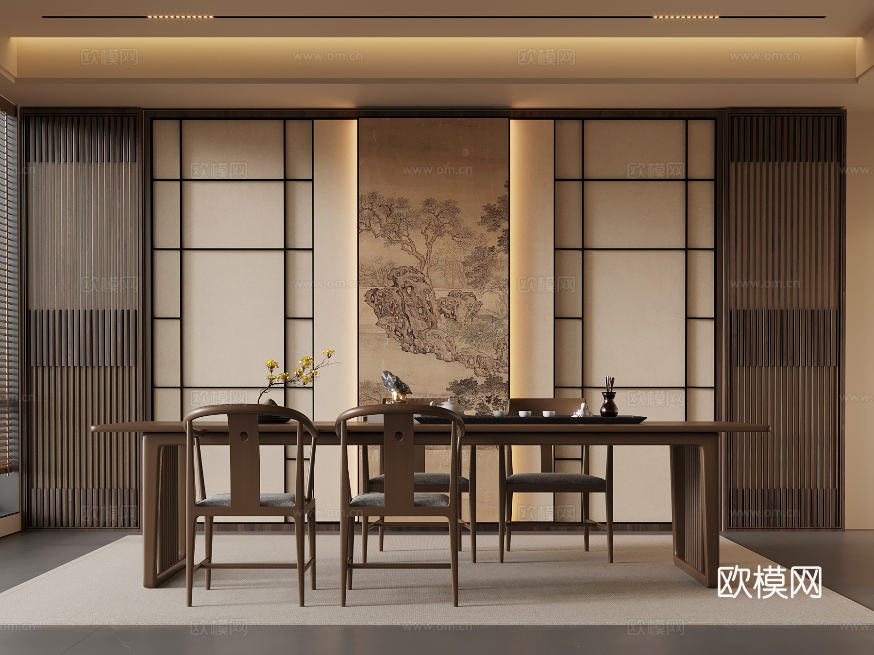 新中式茶室su模型