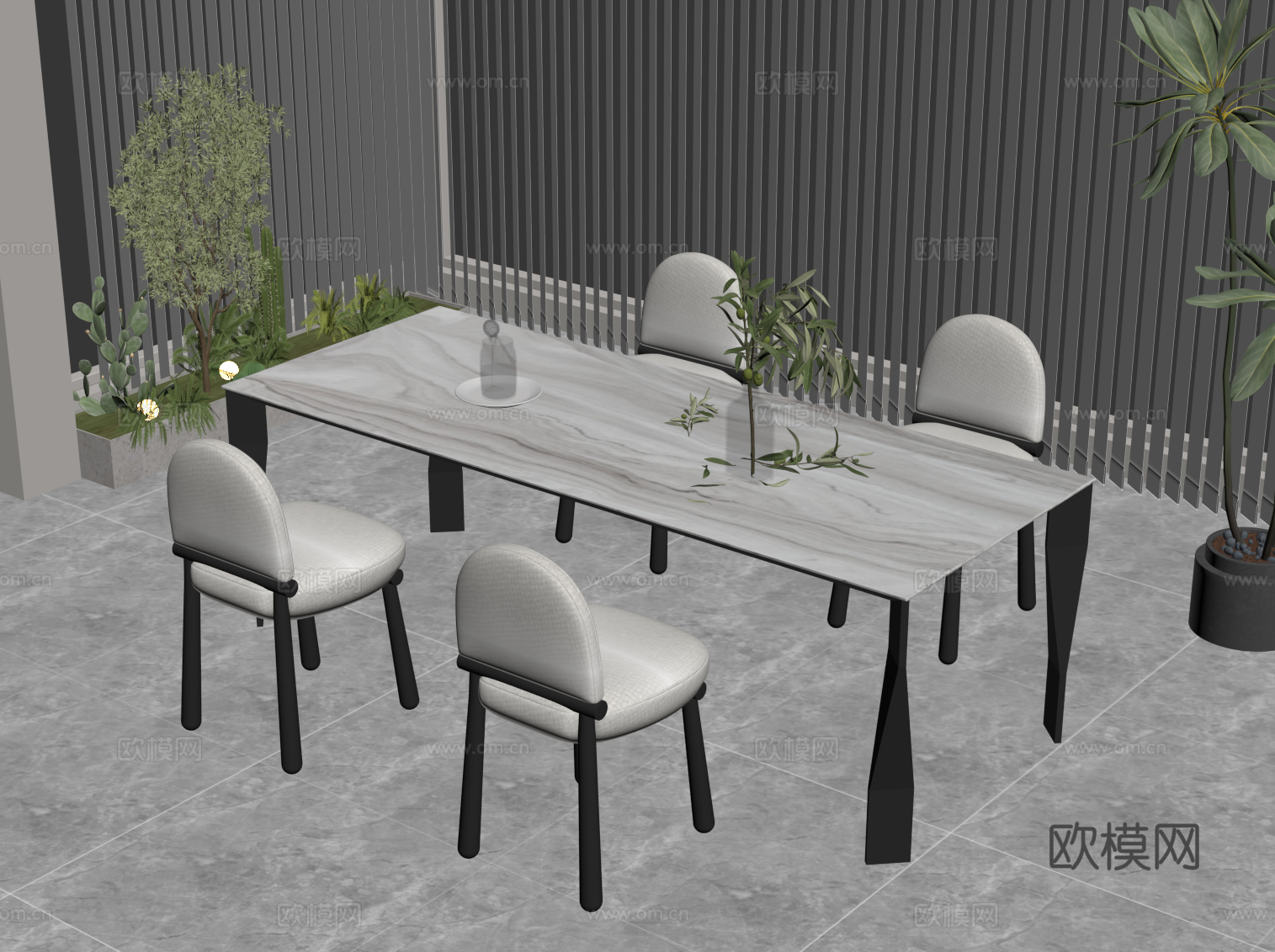 现代餐桌椅 条形餐桌su模型