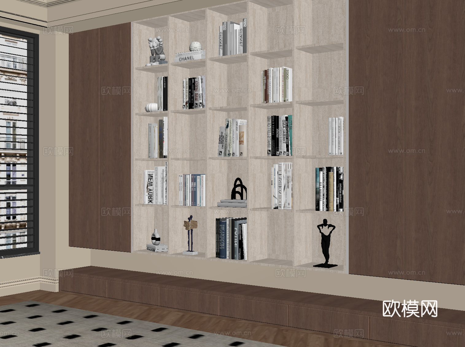 现代中古风书柜 储物柜su模型