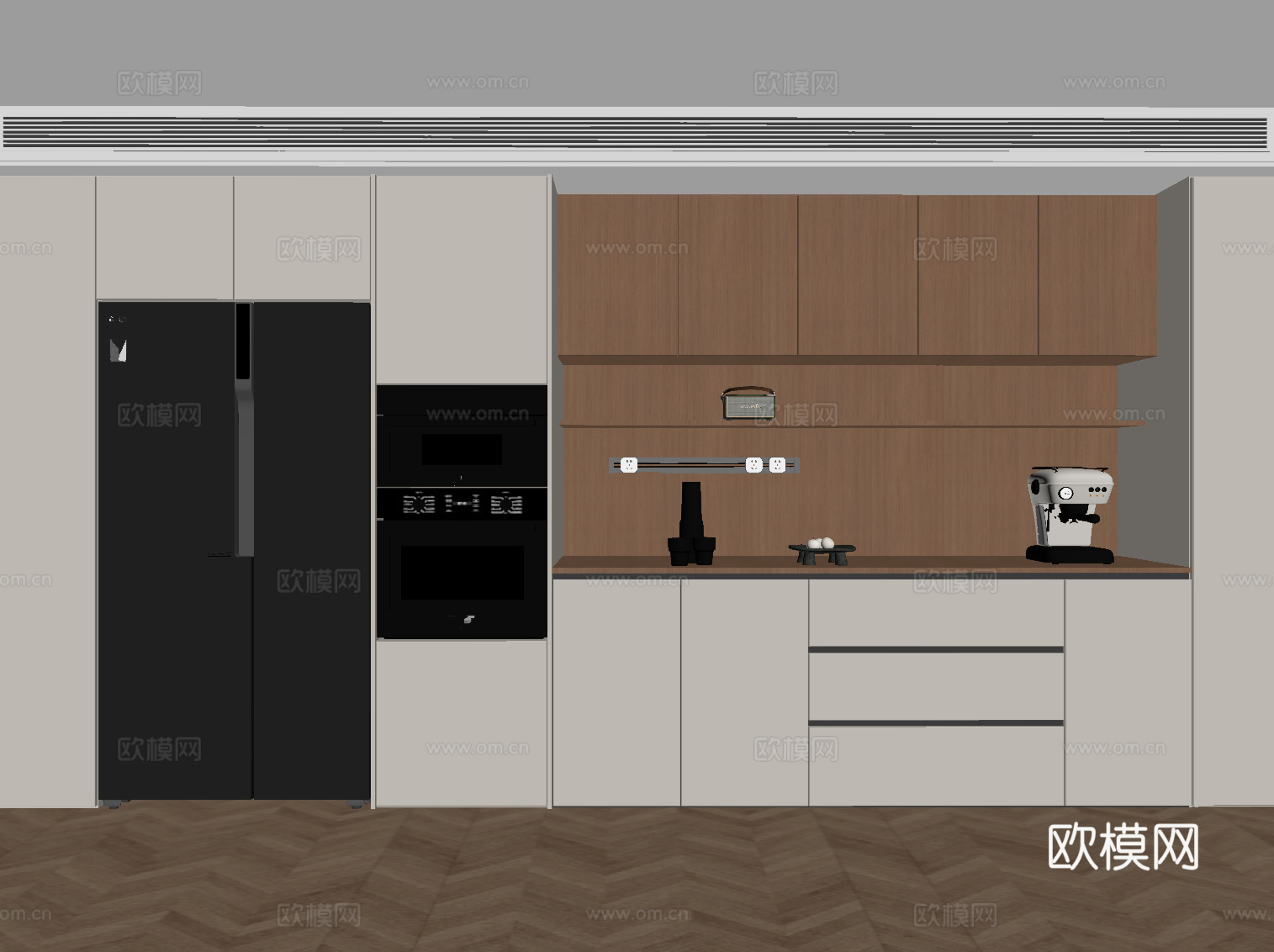 现代中古餐边柜 酒柜su模型