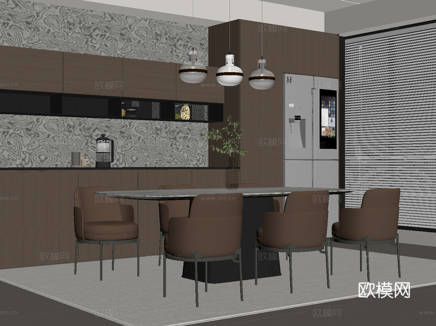 意式餐厅 餐桌椅 餐柜su模型