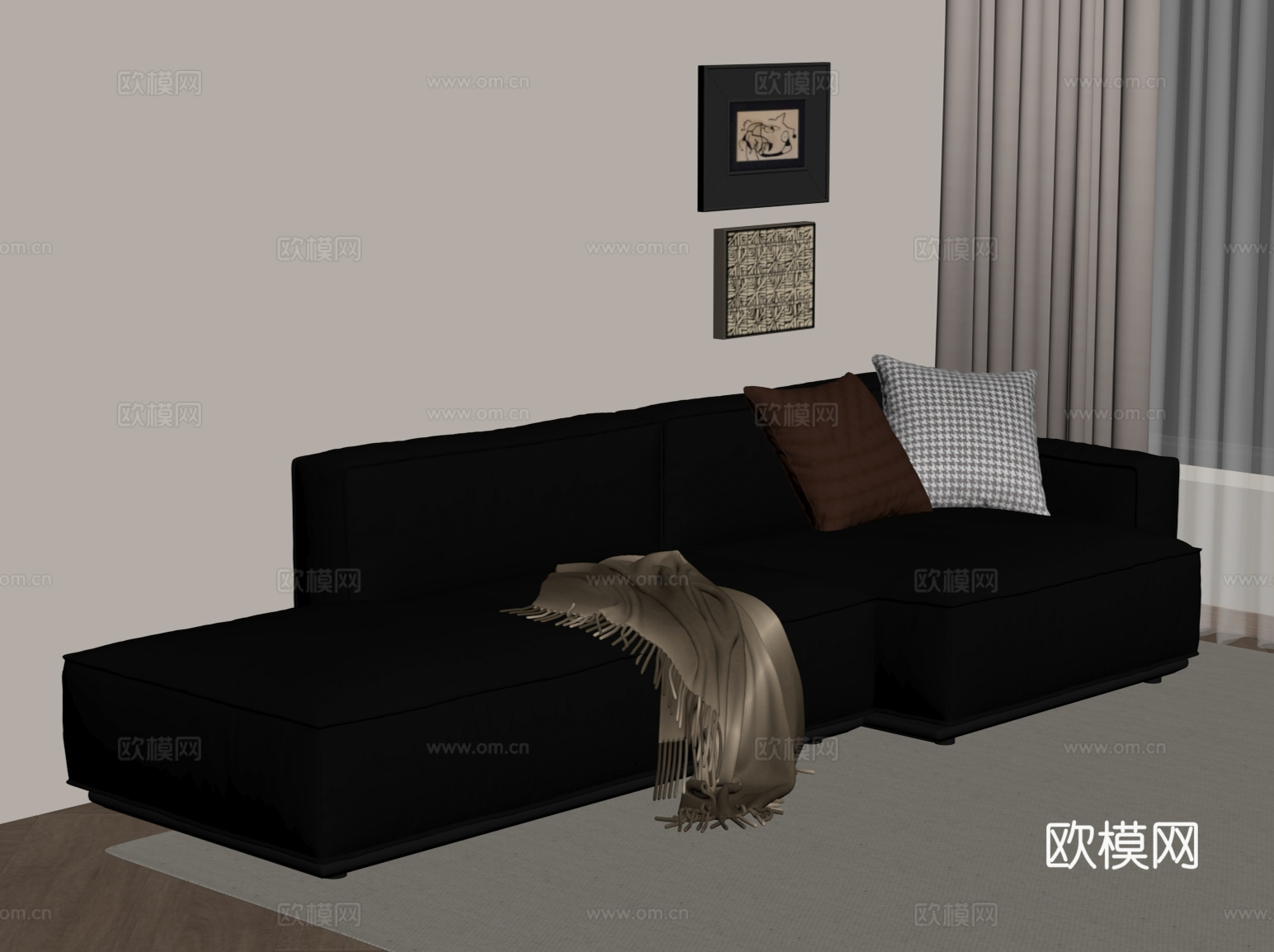 现代意式沙发 皮质沙发su模型
