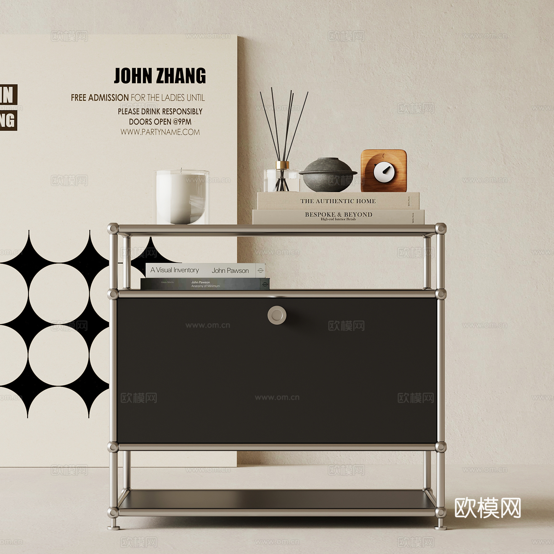 现代意式边柜 床头柜 置物柜su模型