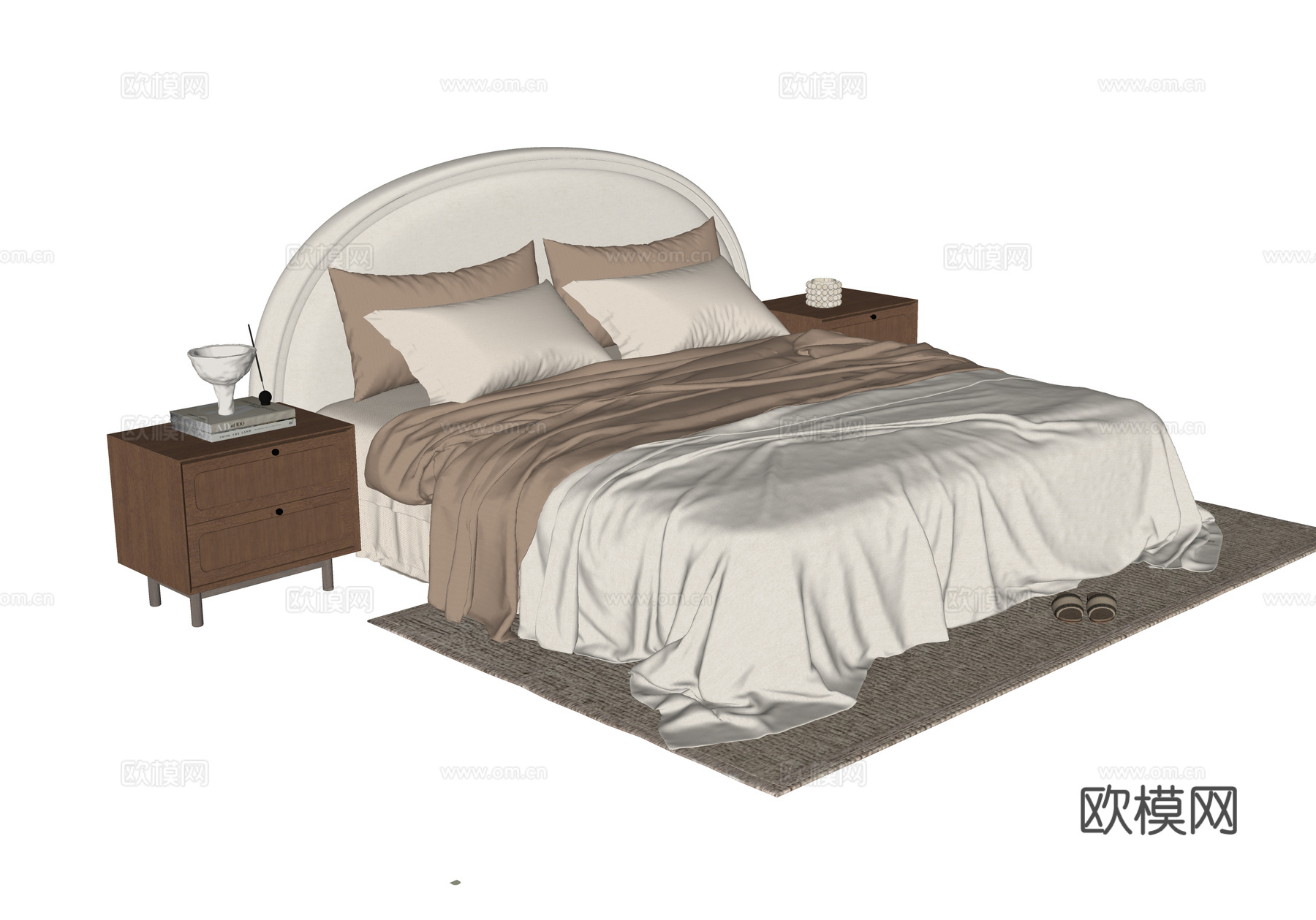 现代双人床 床头柜 单人床su模型