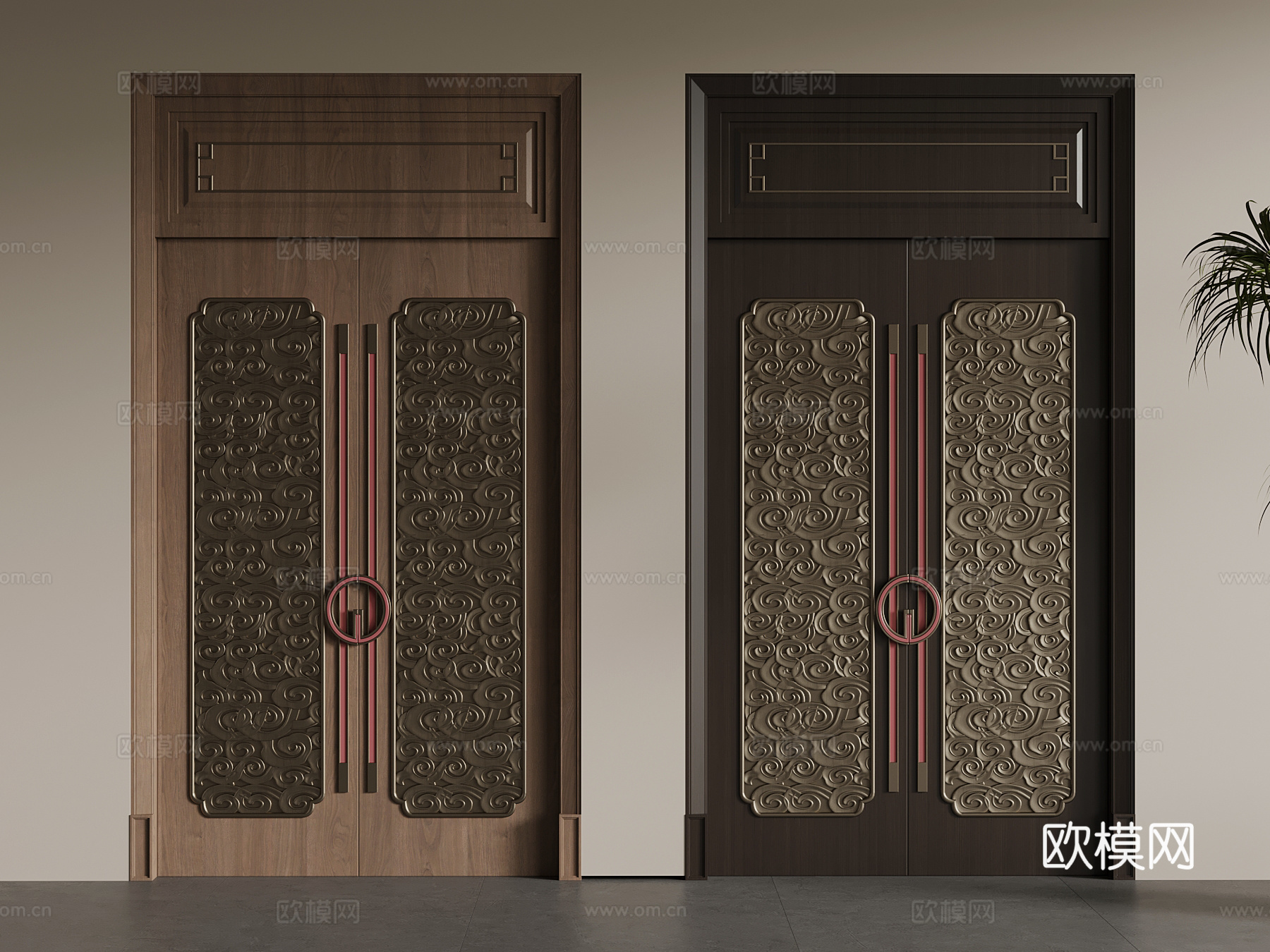 新中式双开门 入户门su模型