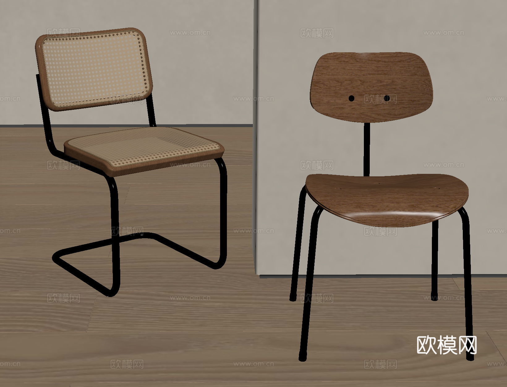 中古风餐椅 中古单椅 实木餐椅 实木单椅su模型