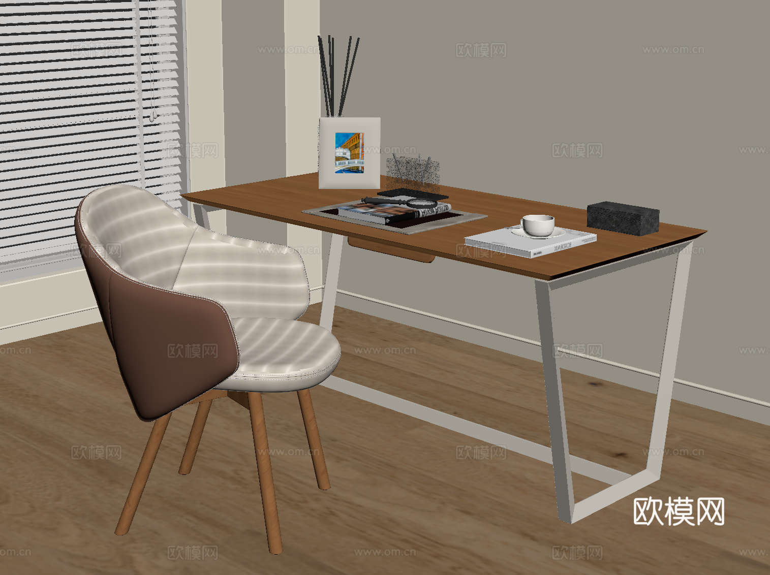 现代中古风书桌椅su模型