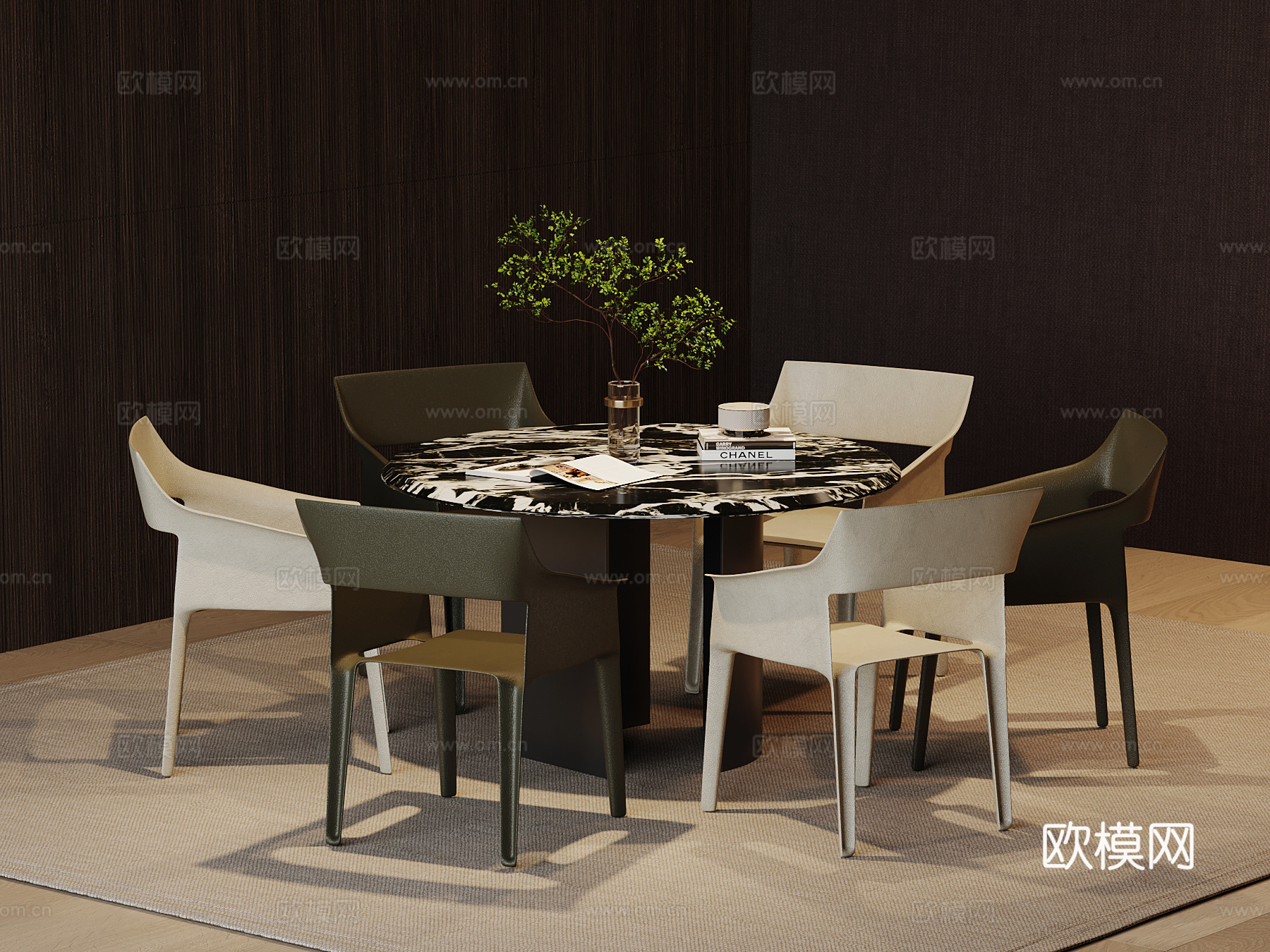现代餐桌椅 圆桌su模型