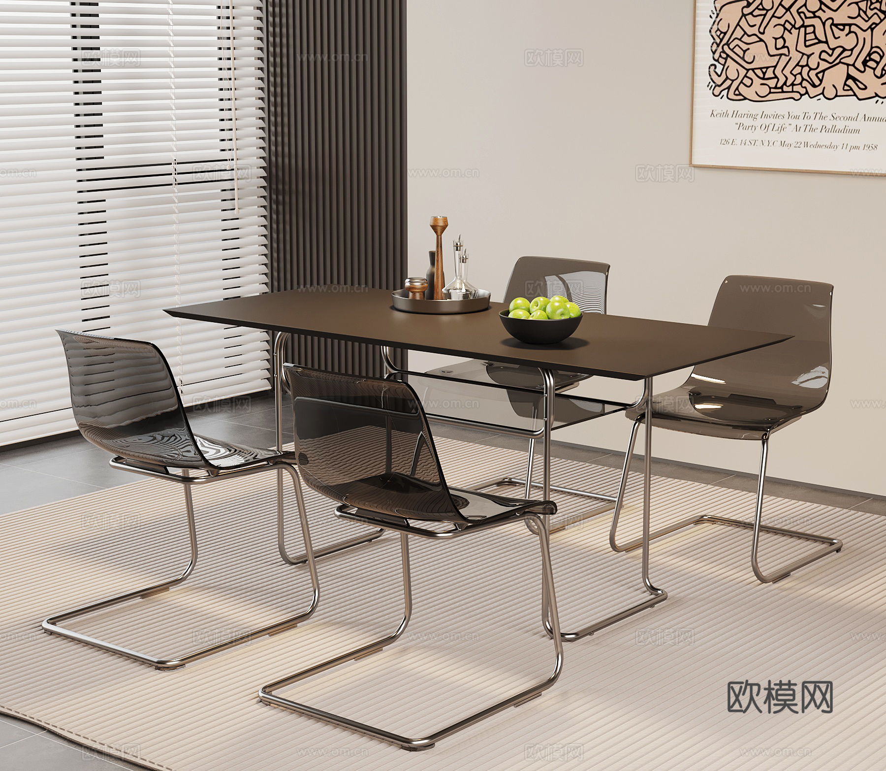 现代意式餐桌椅su模型