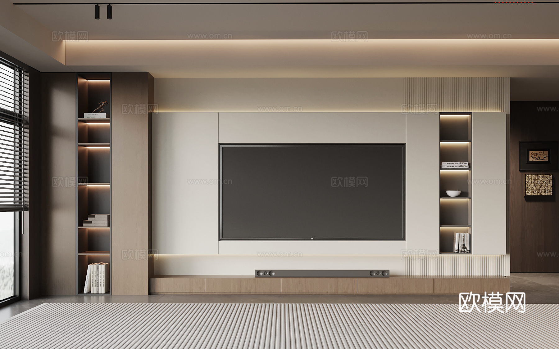 现代意式电视背景墙su模型