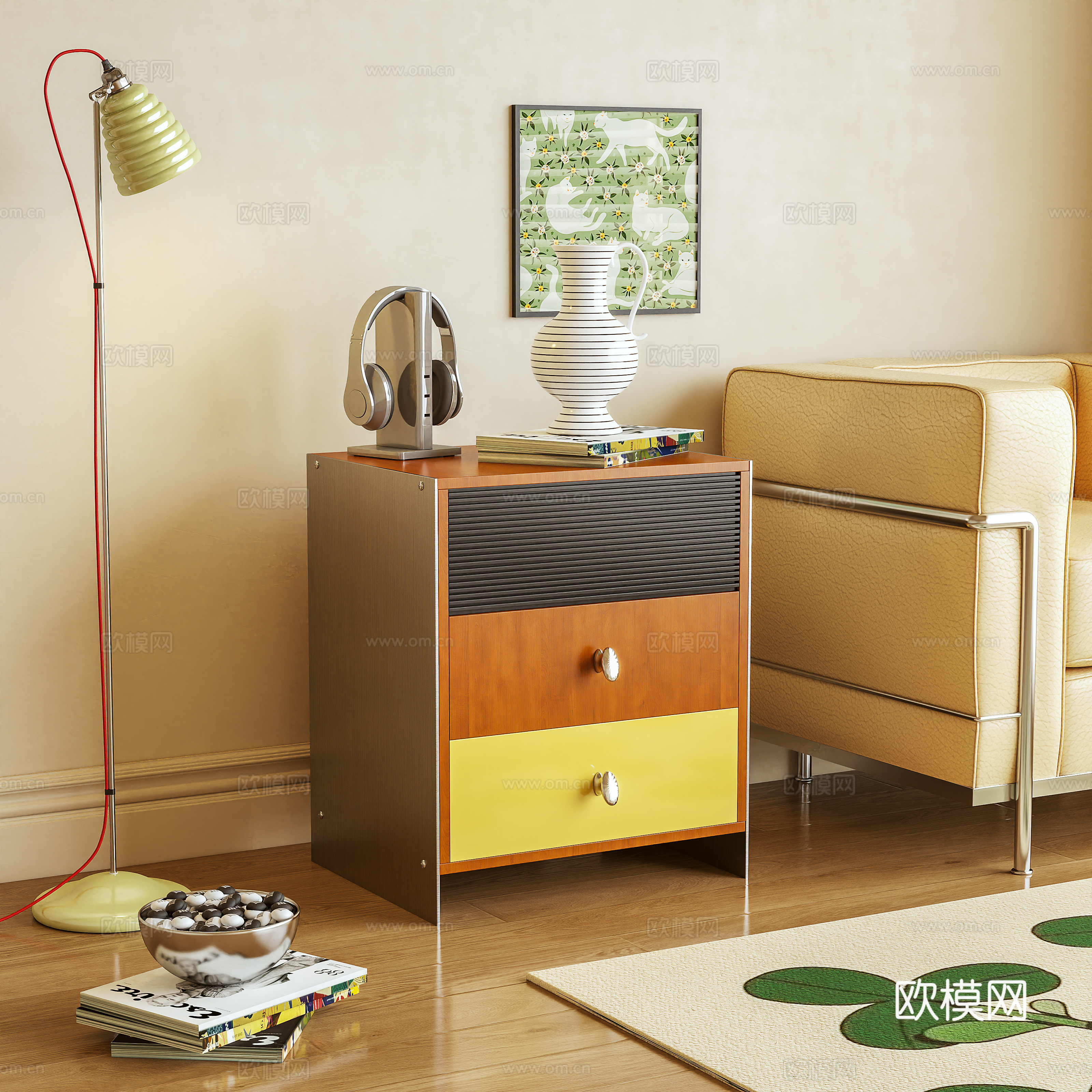 床头柜 边柜 置物柜 摆件3d模型下载