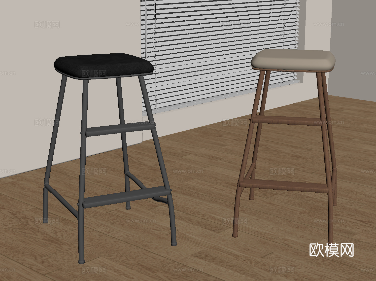 现代中古吧凳 高凳su模型