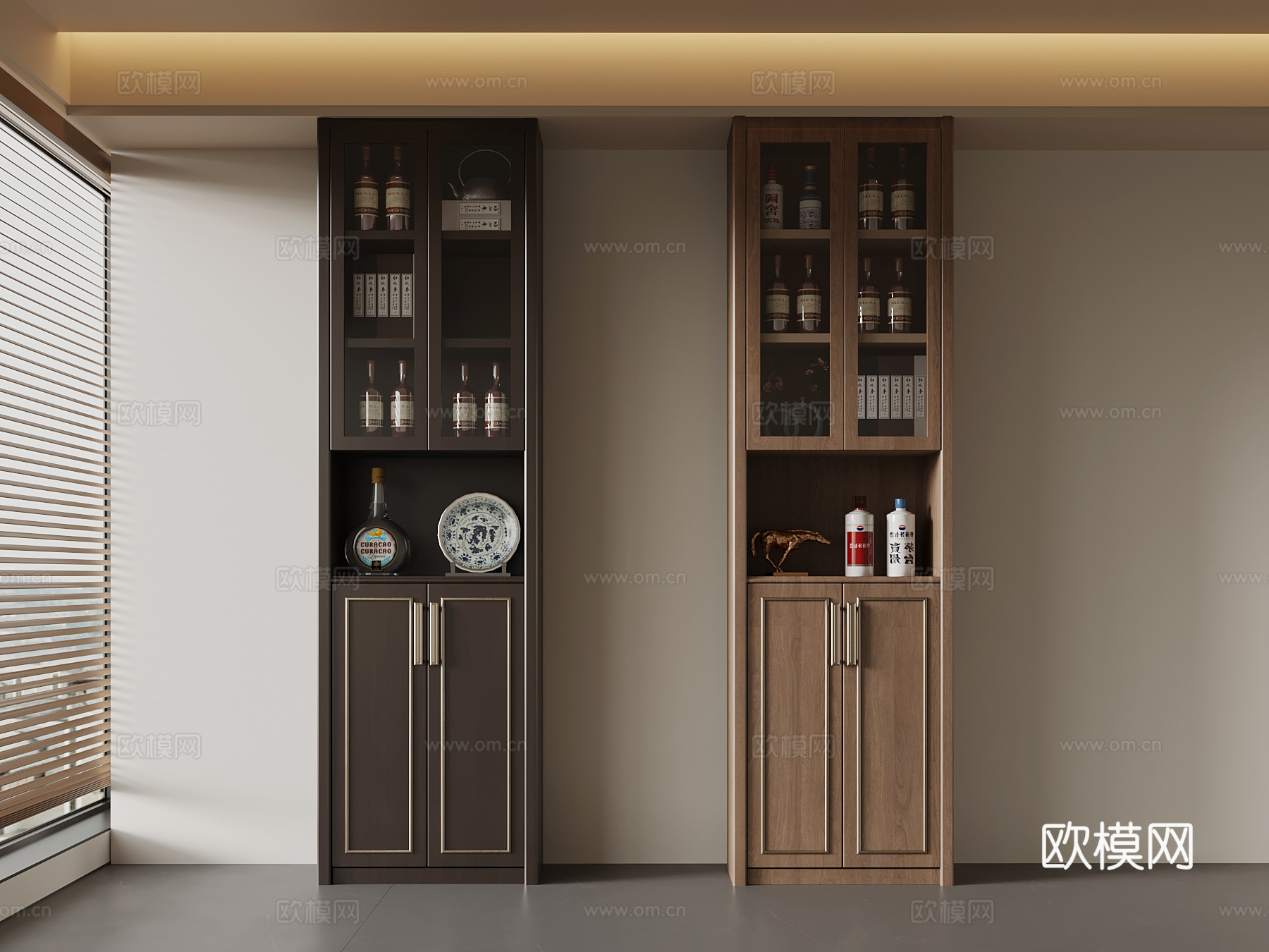 新中式酒柜 储物柜su模型