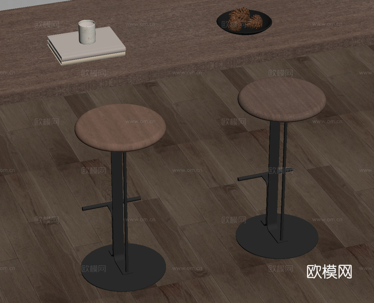 现代中古吧凳 吧椅su模型