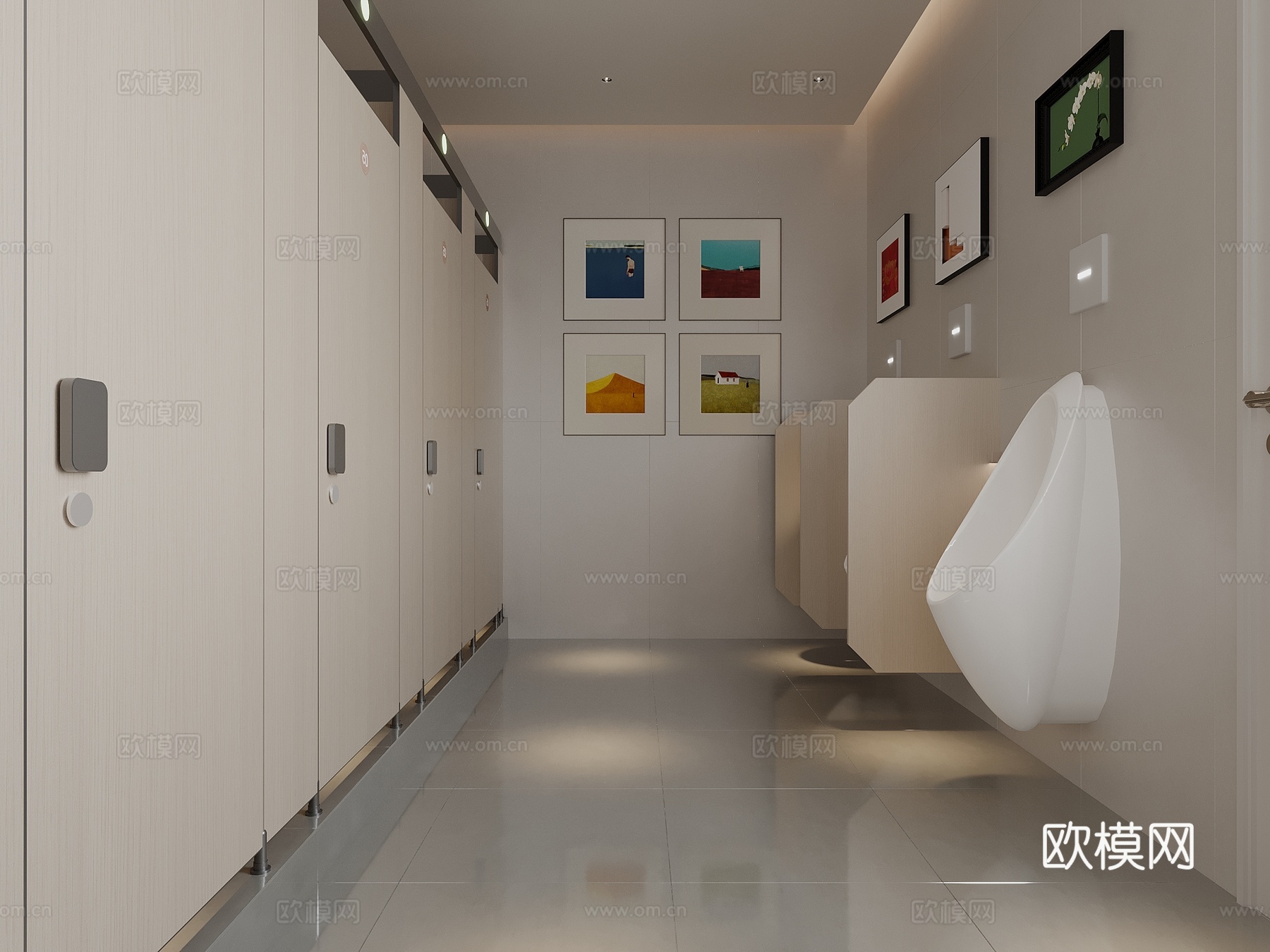 现代风卫生间 公共卫生间 小便斗3d模型下载