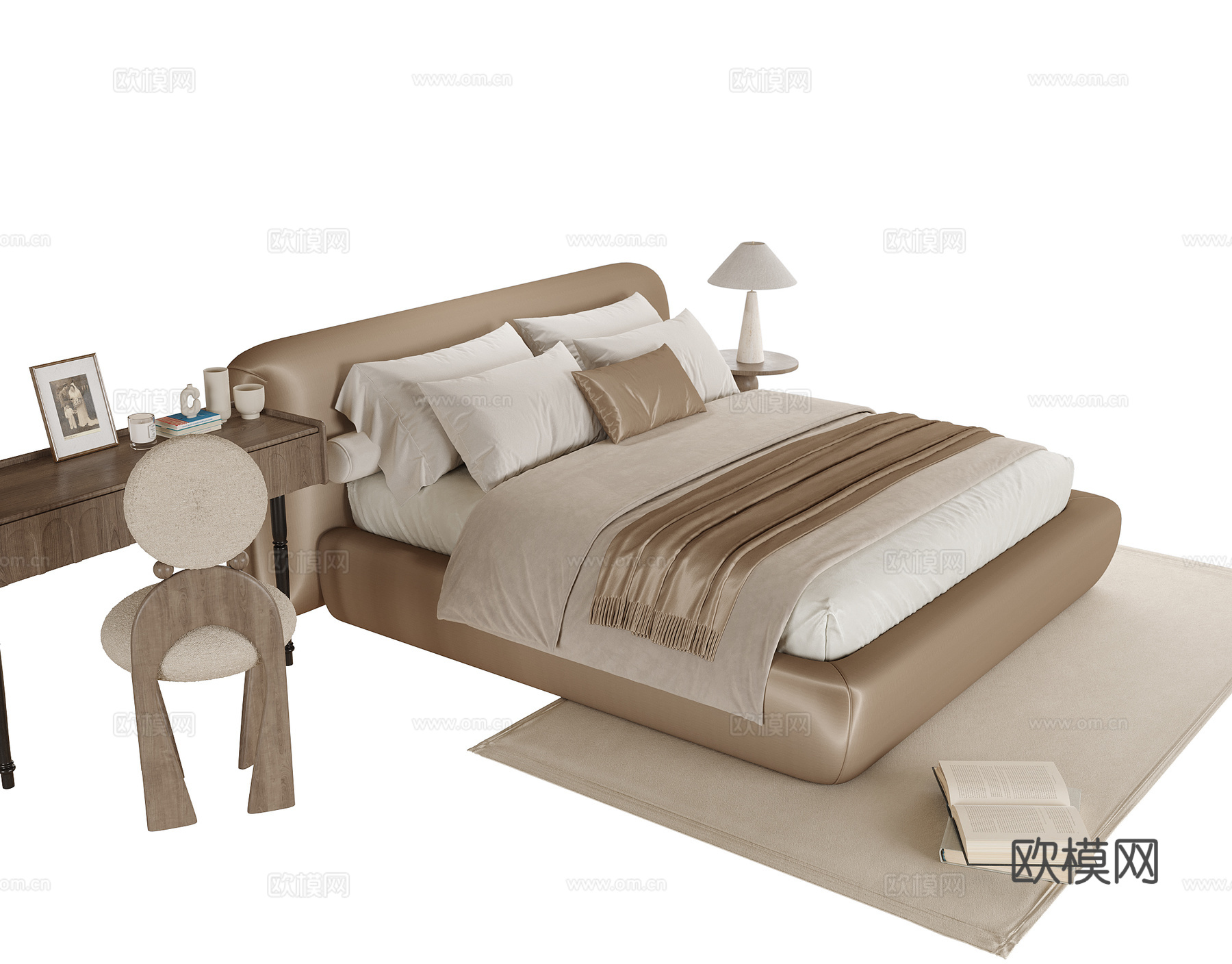 现代双人床 单人床3d模型下载