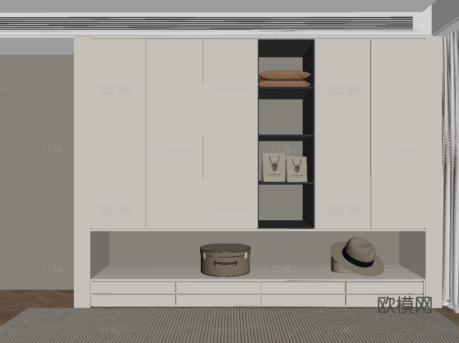 现代极简衣柜 成品衣柜su模型