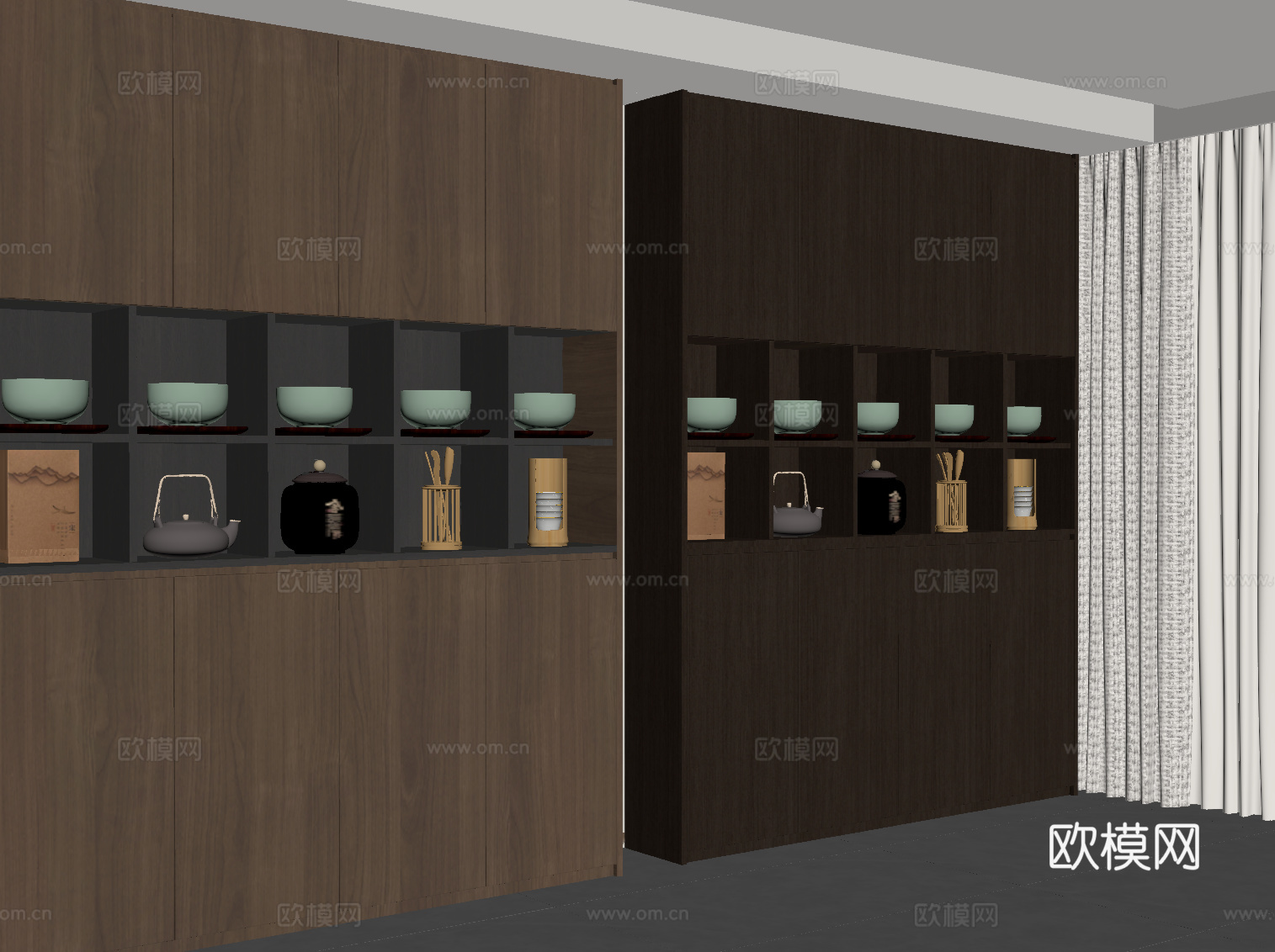 新中式茶柜 储物柜su模型