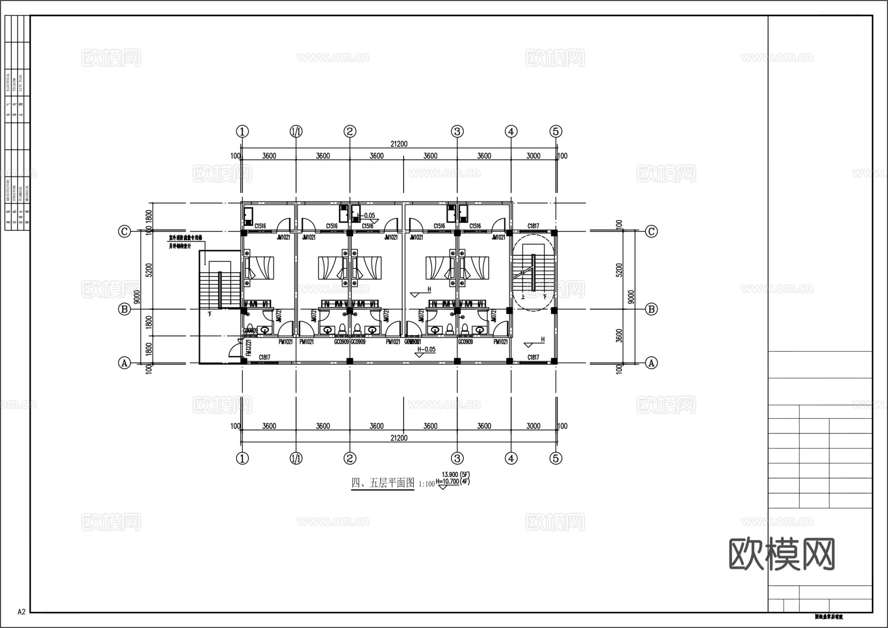 建筑宿舍楼施工图cadcad施工图