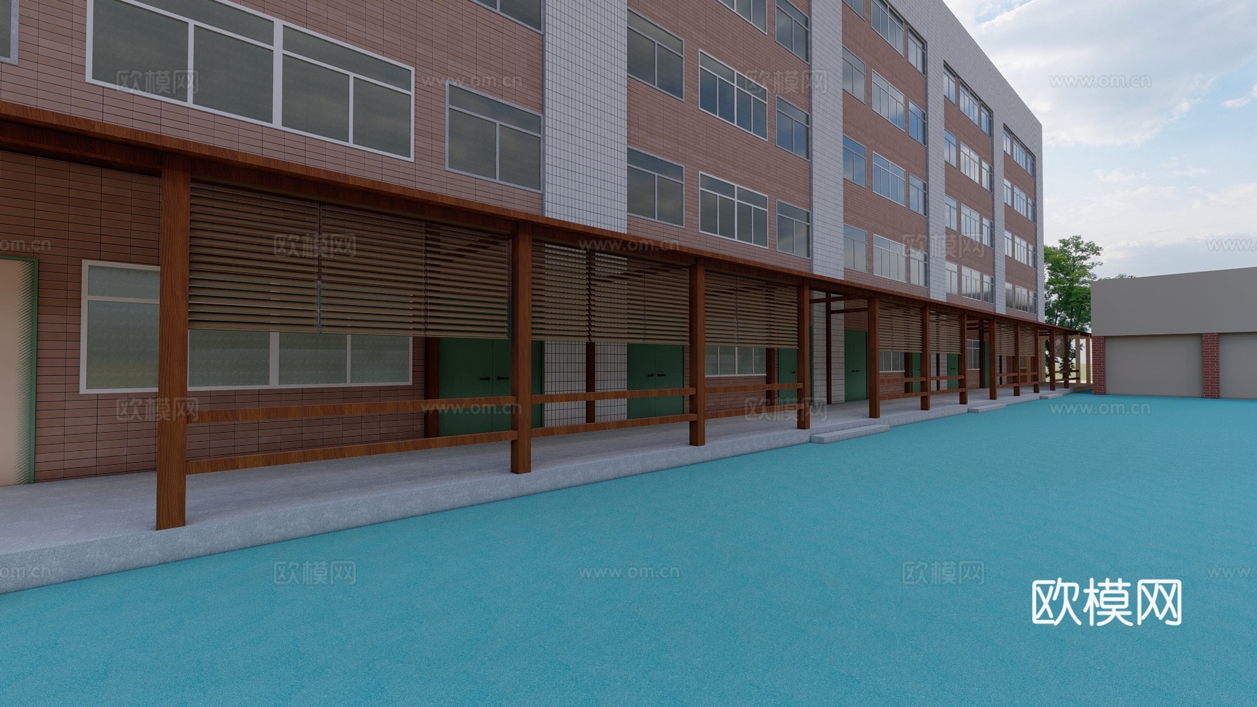 校园风雨连廊su模型su模型