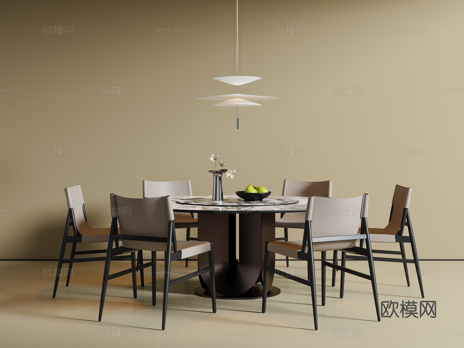 现代意式餐桌椅 圆形餐桌su模型