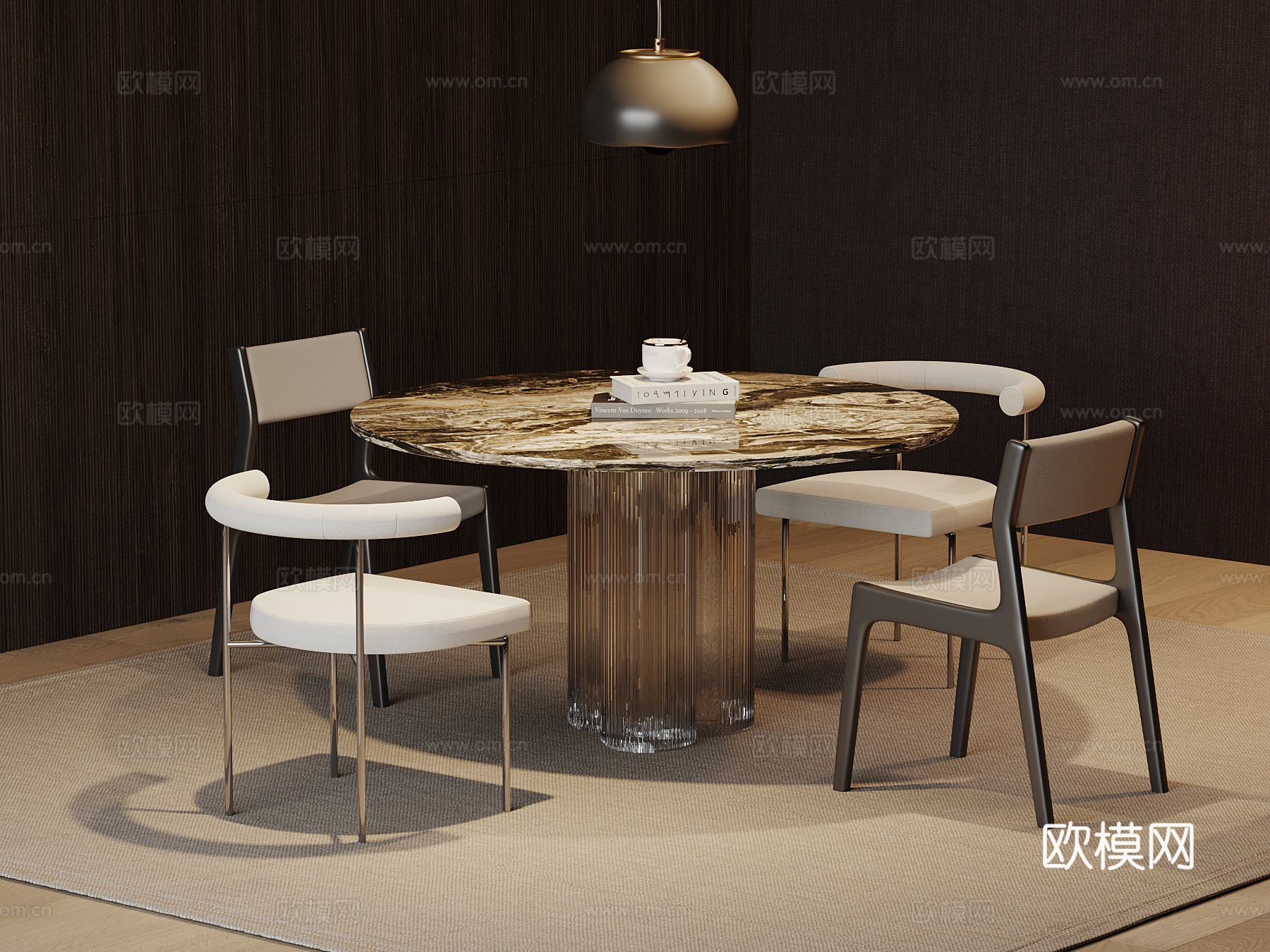 现代餐桌椅 圆桌su模型