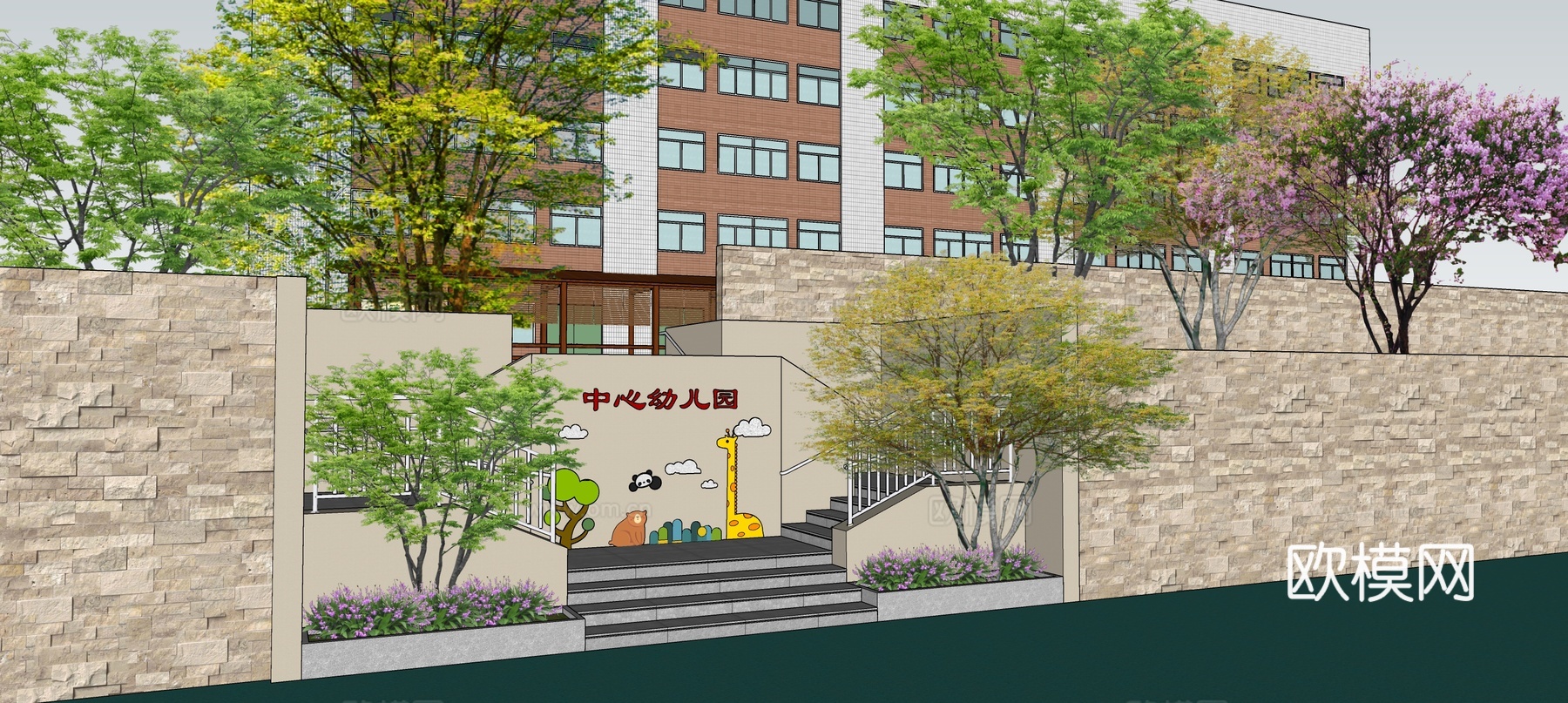 幼儿园形象墙su模型