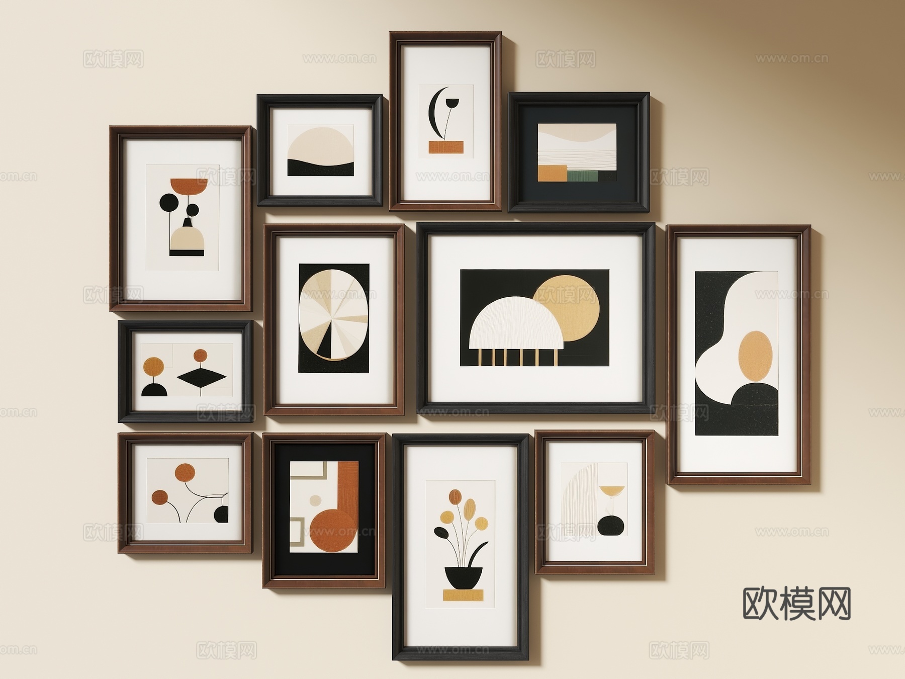 中古挂画 侘寂挂画 书房挂画 现代挂画 抽象画 办公室挂画su模型