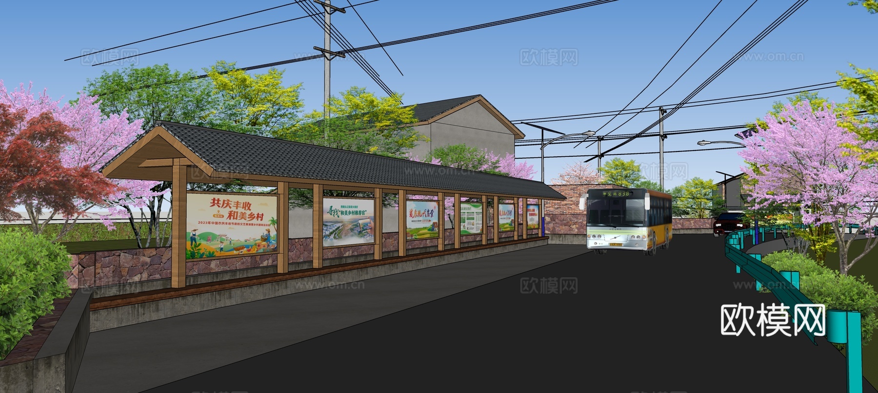 乡村公交站su模型