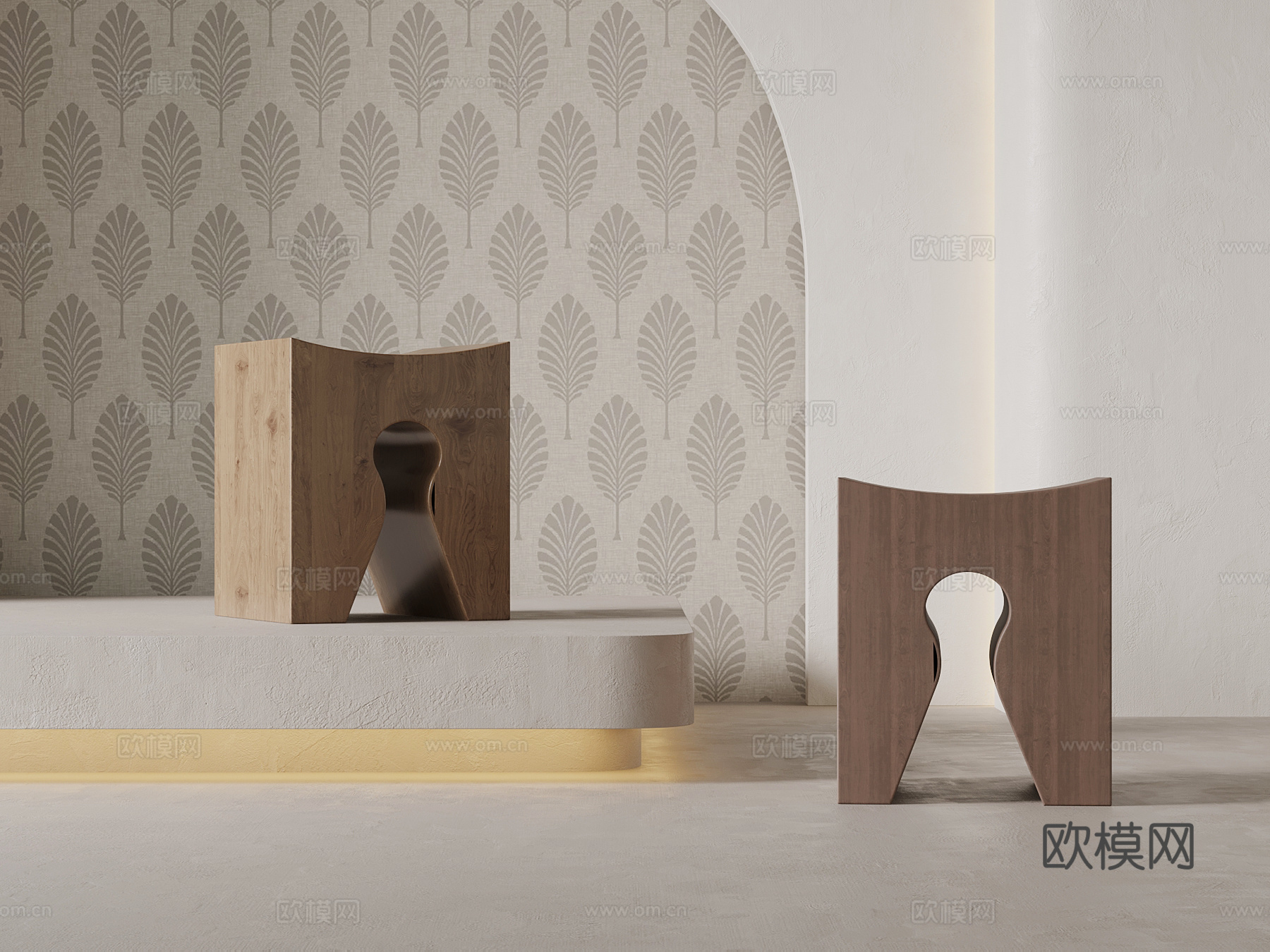 现代中古风凳子 实木换鞋凳 沙发凳su模型