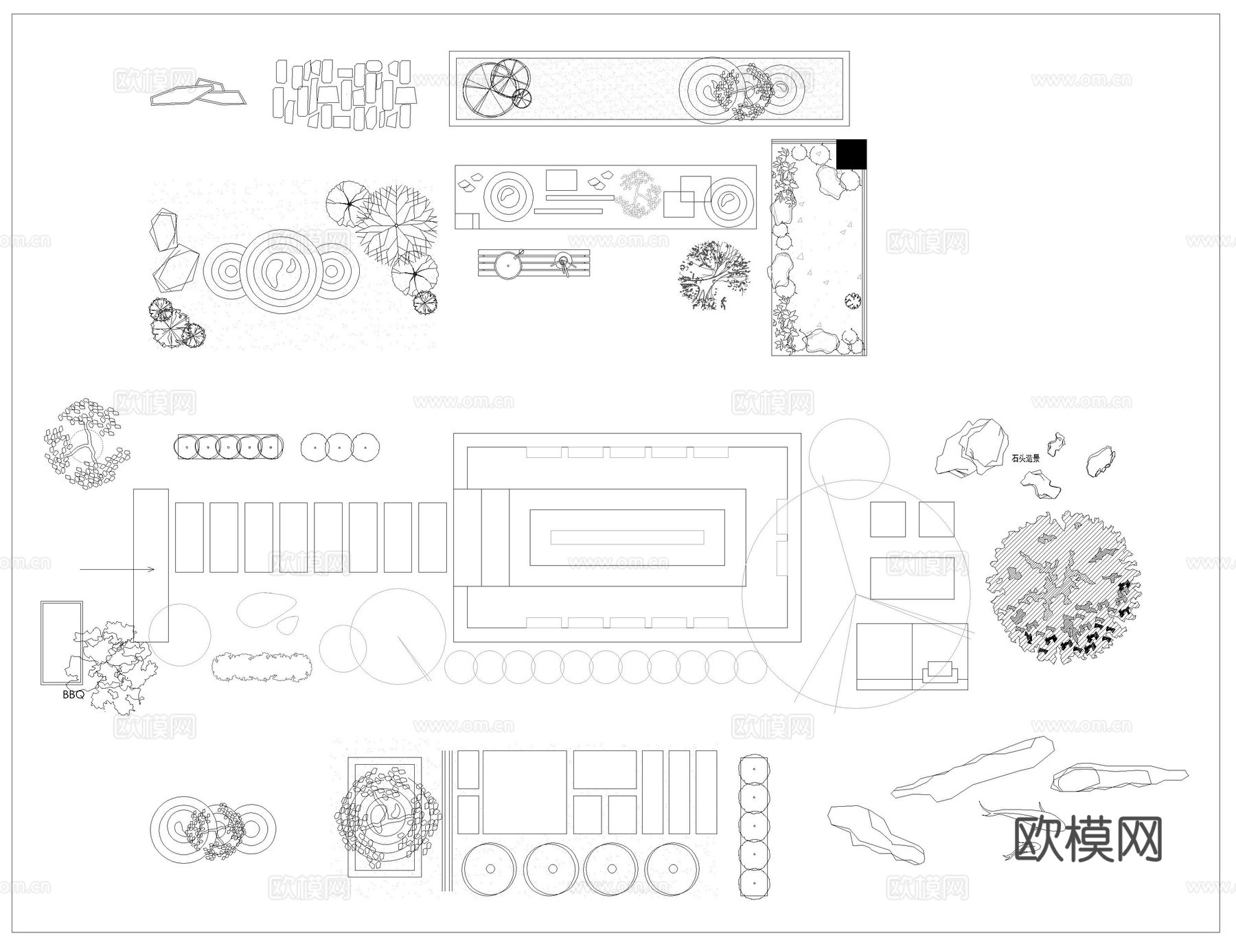 庭院花园造景CAD平面图库cad施工图