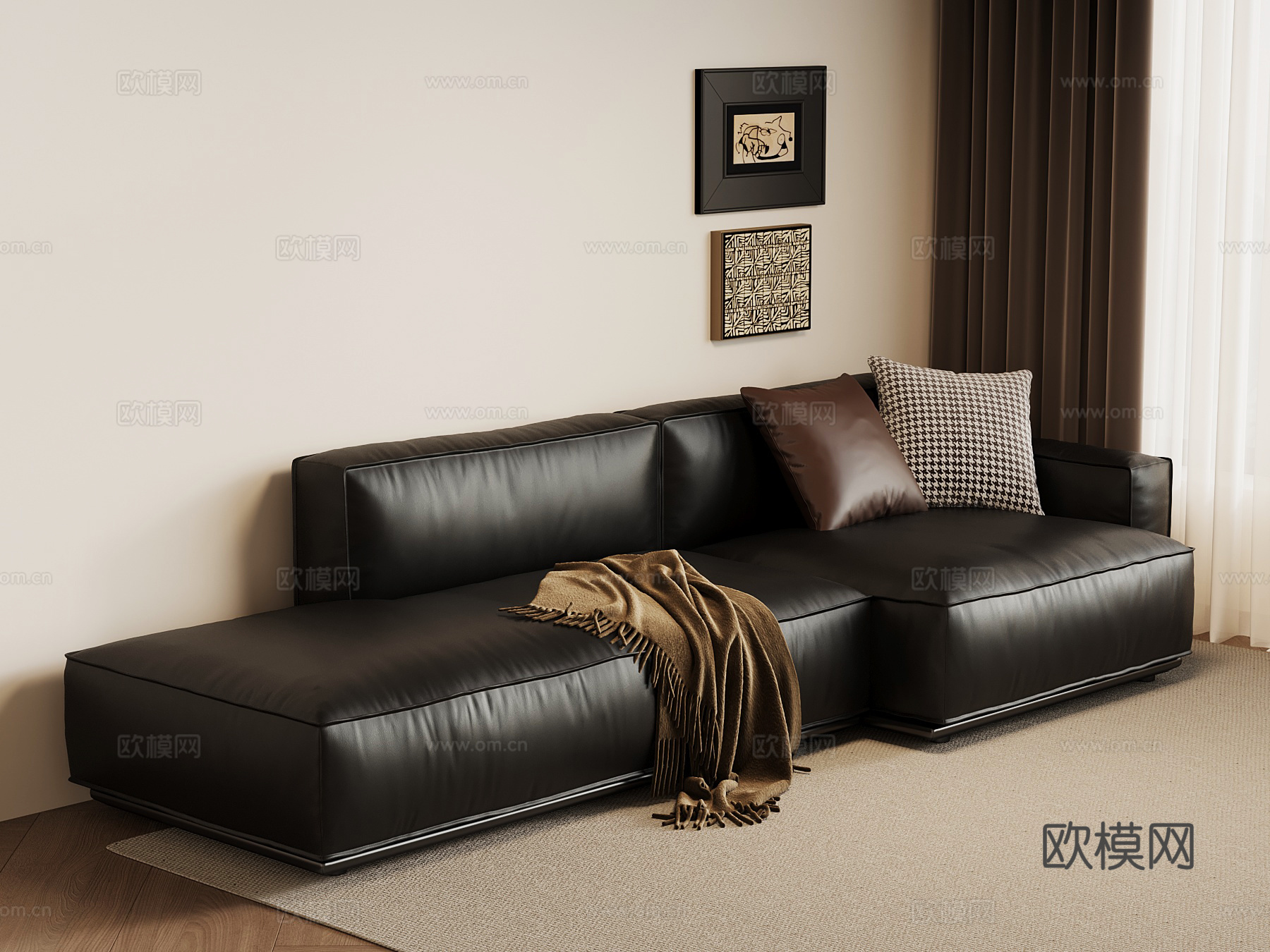 现代意式沙发 皮质沙发su模型