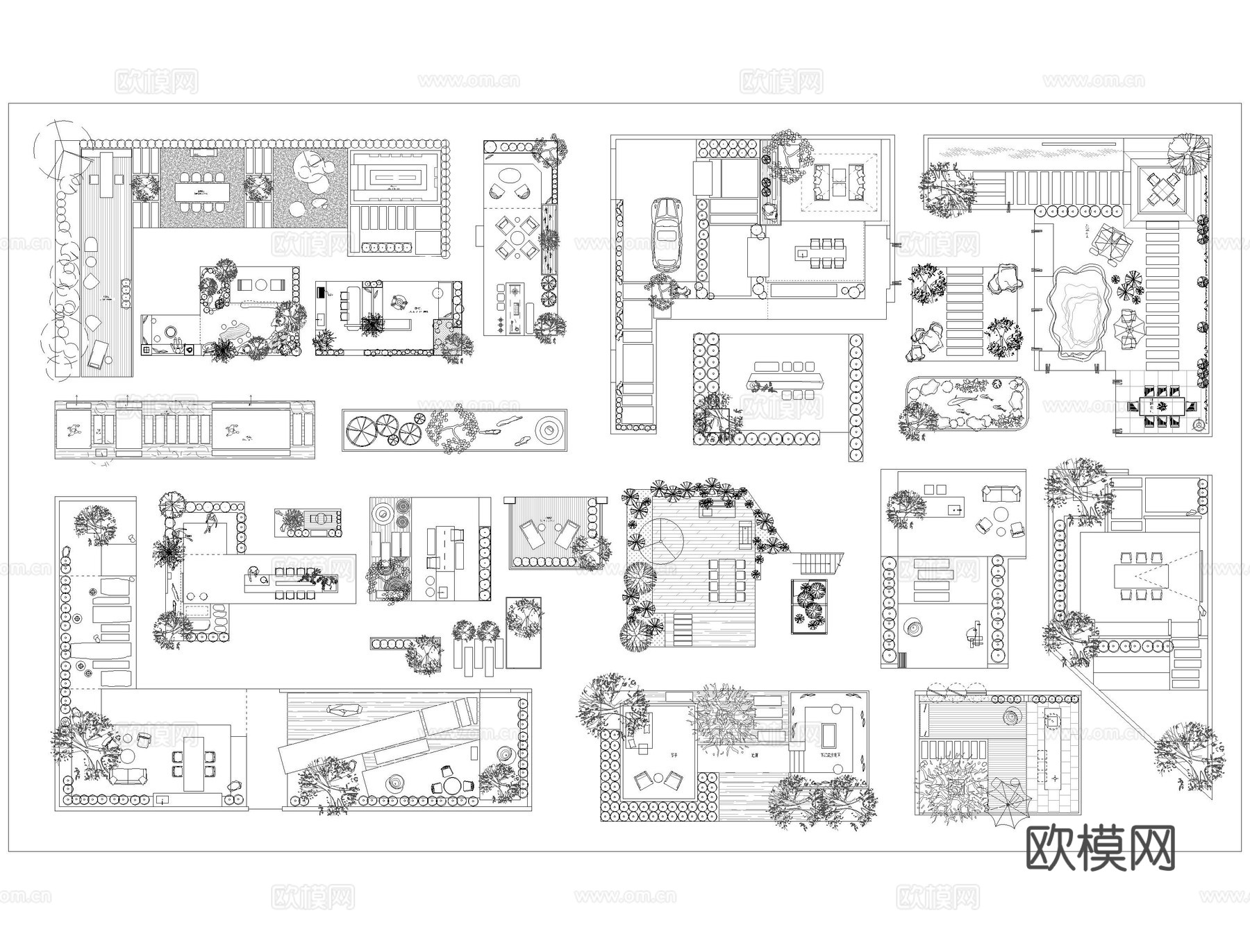 庭院花园造景CAD平面图库cad施工图
