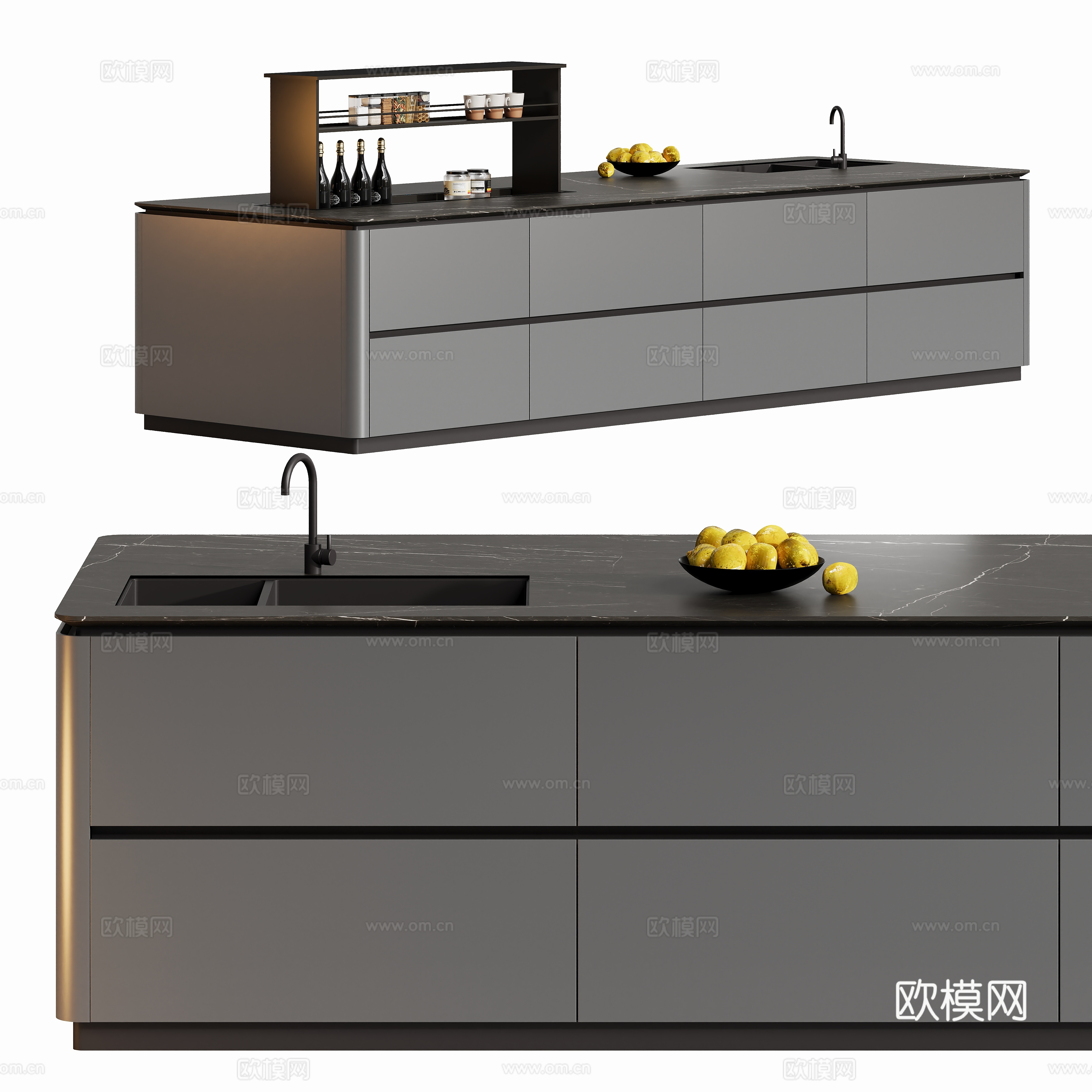 西厨岛台橱柜地柜su模型