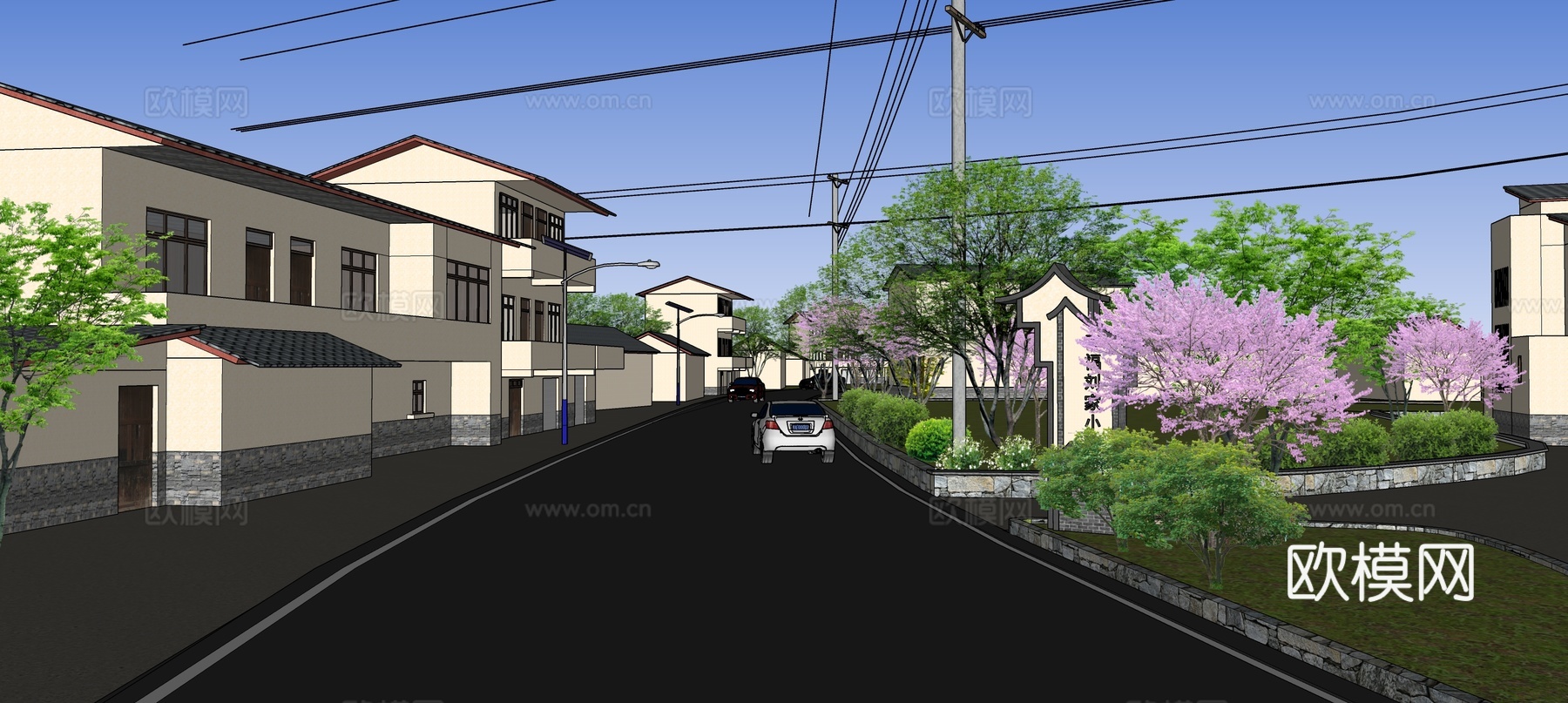 乡村公路沿线民房su模型