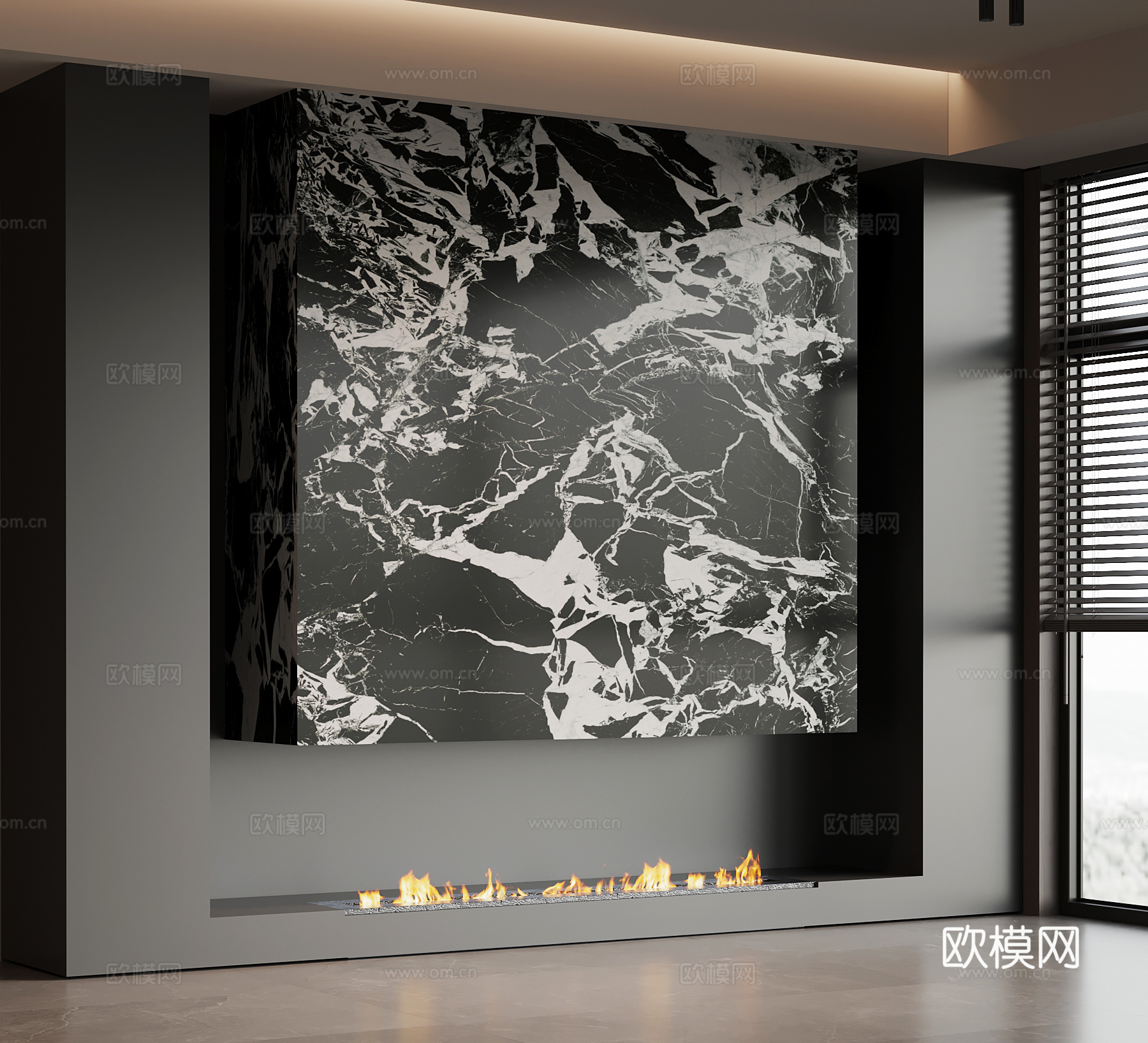 现代意式火炉 背景墙su模型