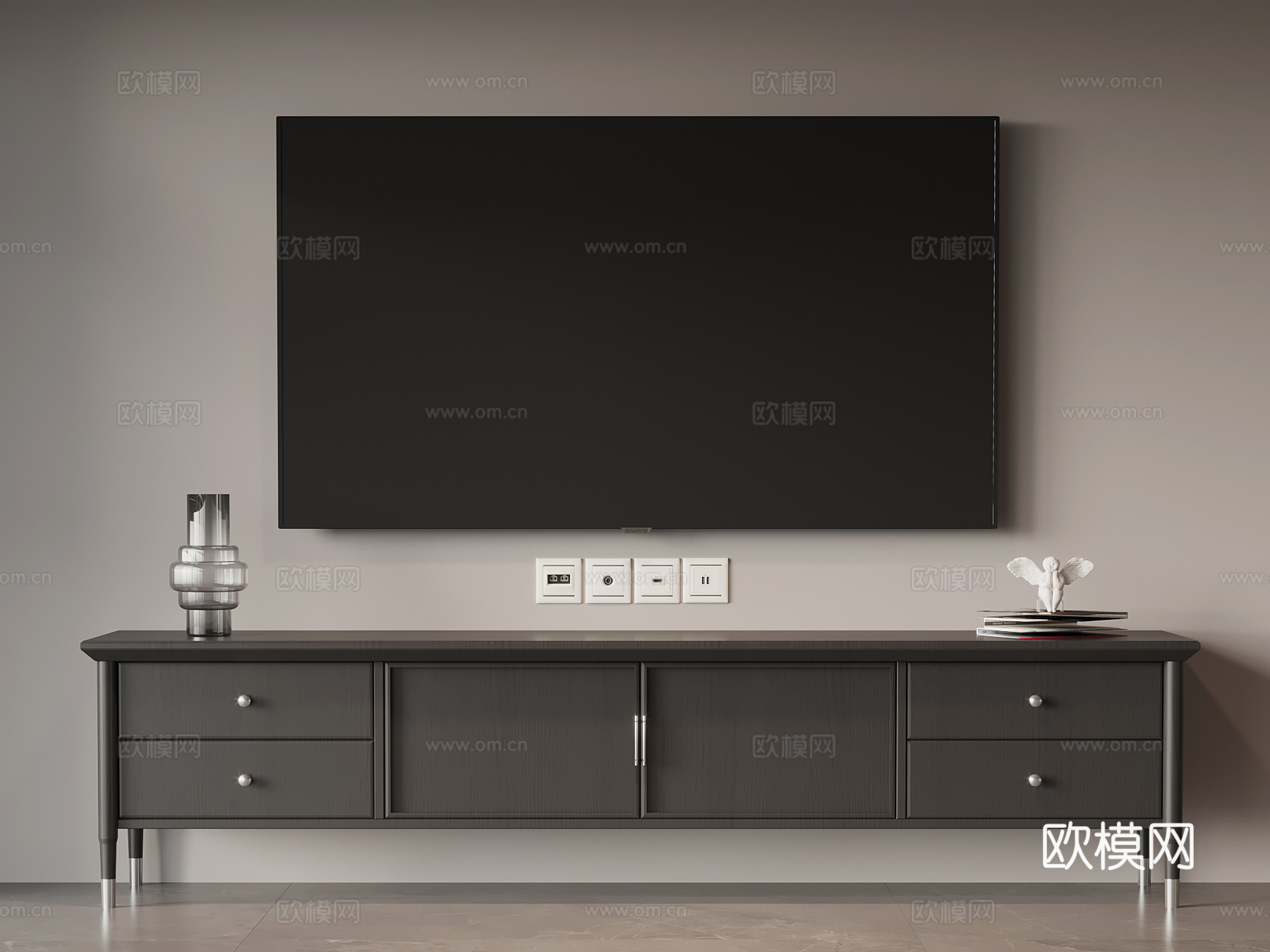 现代意式电视柜 边柜su模型下载（渲染图1）