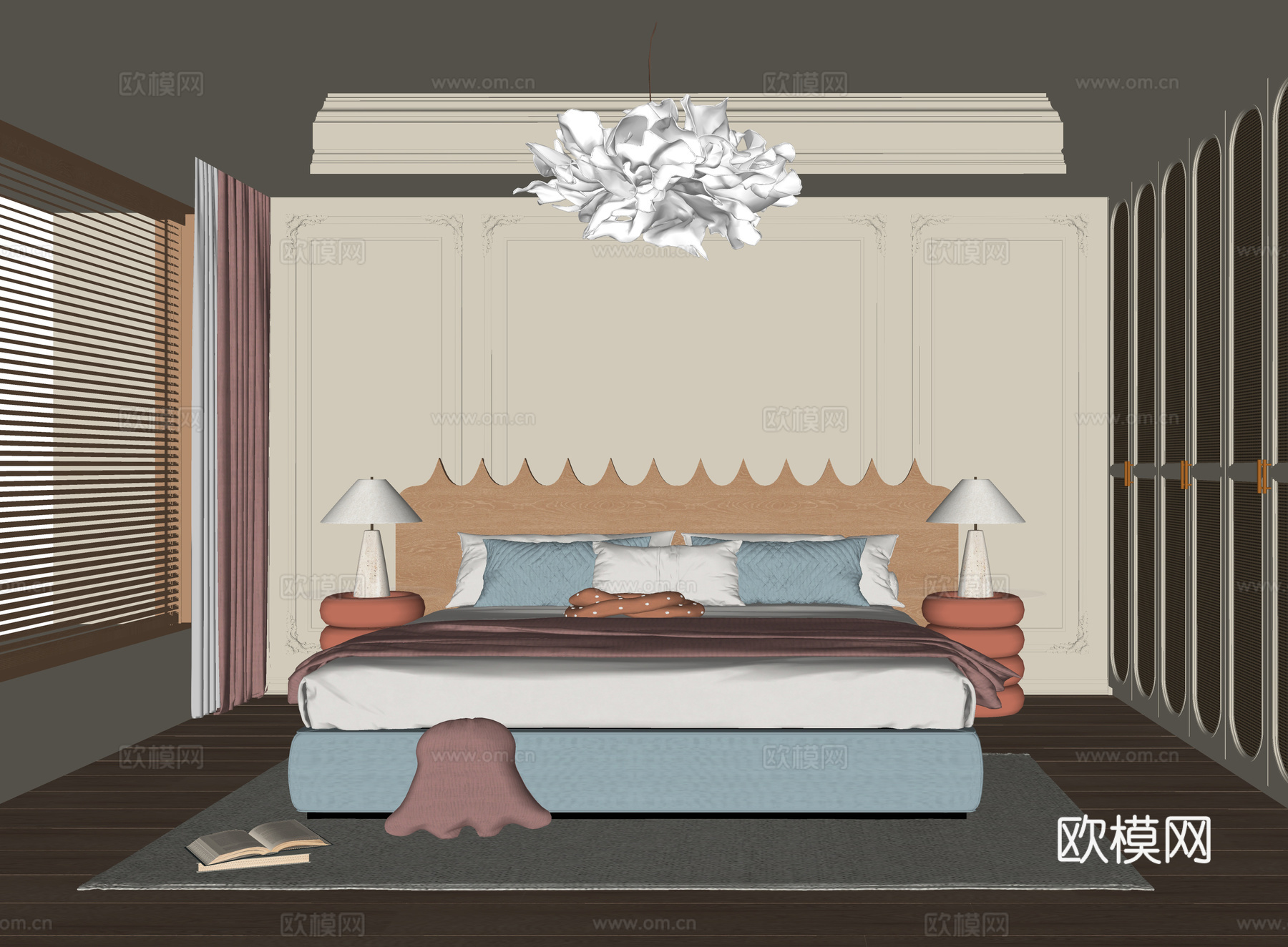 现代女孩房卧室 儿童房 儿童床su模型