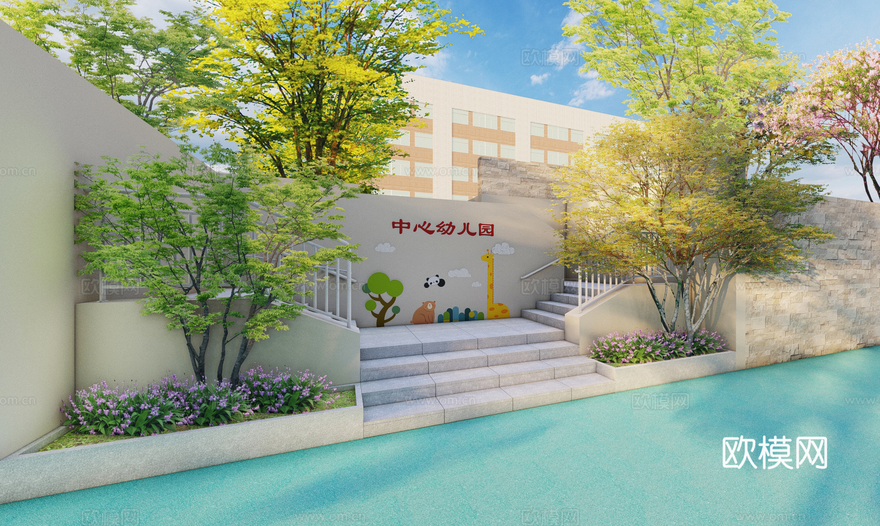 幼儿园形象墙su模型