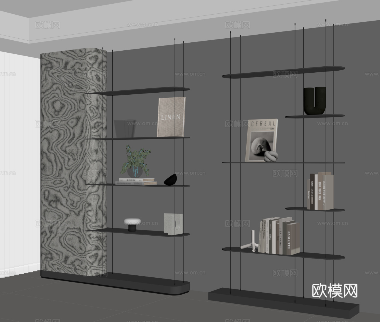 现代意式书架 置物架 架子su模型su模型