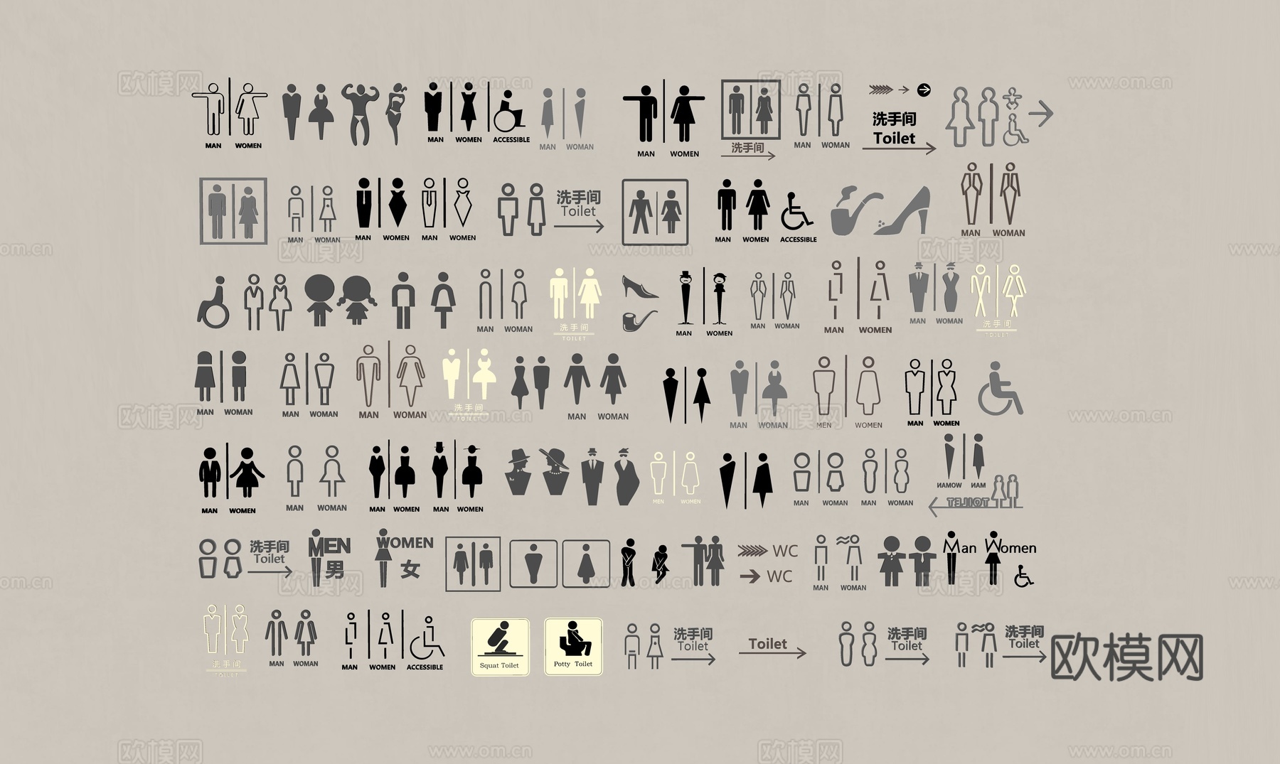 现代标识标牌_卫生间导视牌_卫生间标识牌_卫生间指示牌_洗手su模型