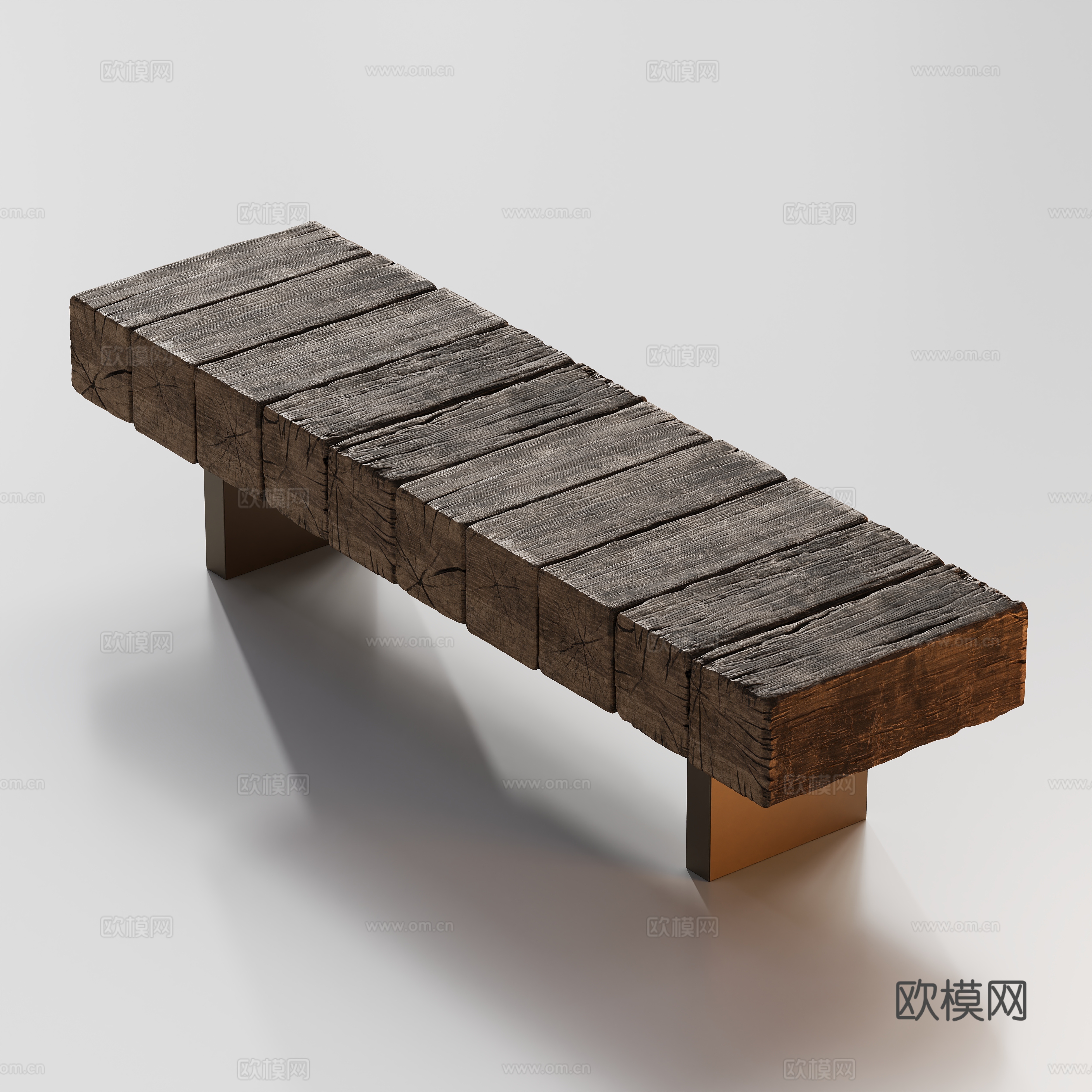 中古原木条凳换鞋凳su模型