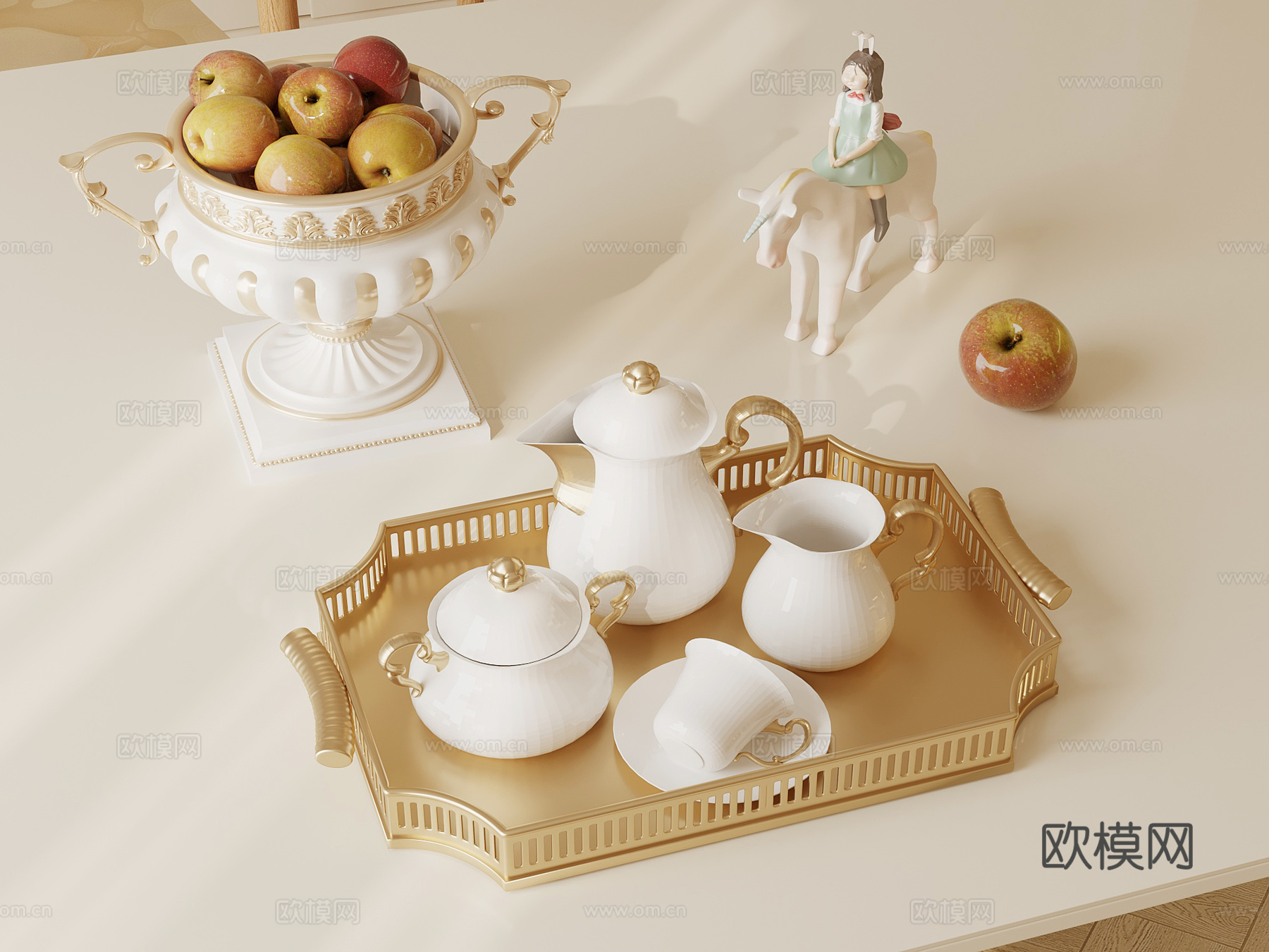 法式复古茶具 果盘 摆件su模型