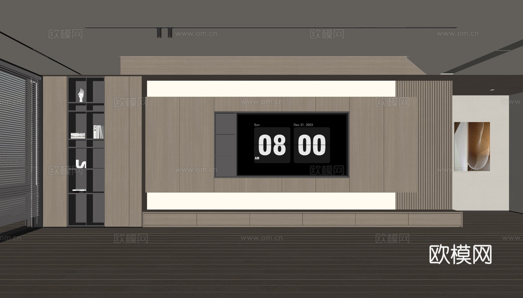 现代客厅 奶油客厅 电视背景墙 客厅背景 奶油风背景墙su模型下载（渲染图2）