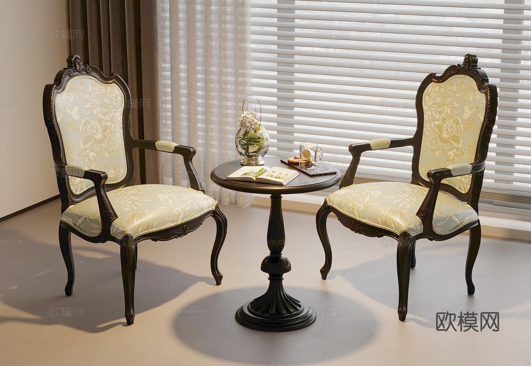 法式休闲桌椅 洽谈桌椅su模型