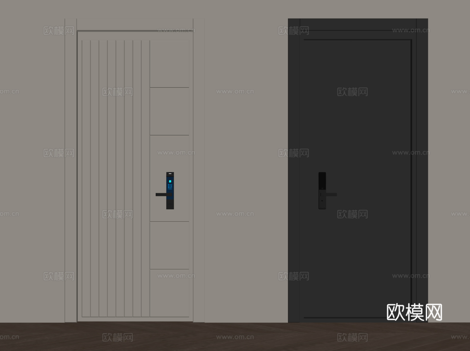 现代单开门 子母门 入户门 防盗门su模型